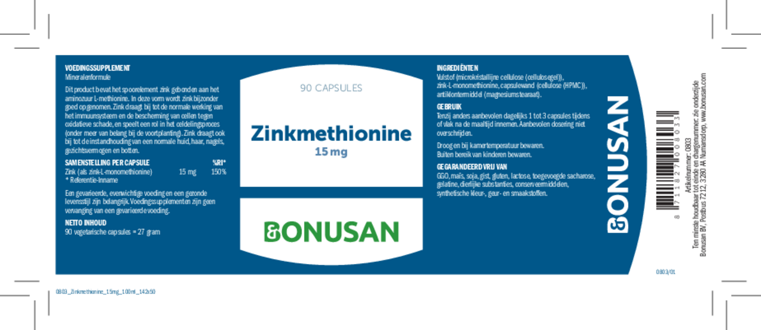 Zinkmethionine 15mg Capsules Duoverpakking afbeelding van document #1, etiket
