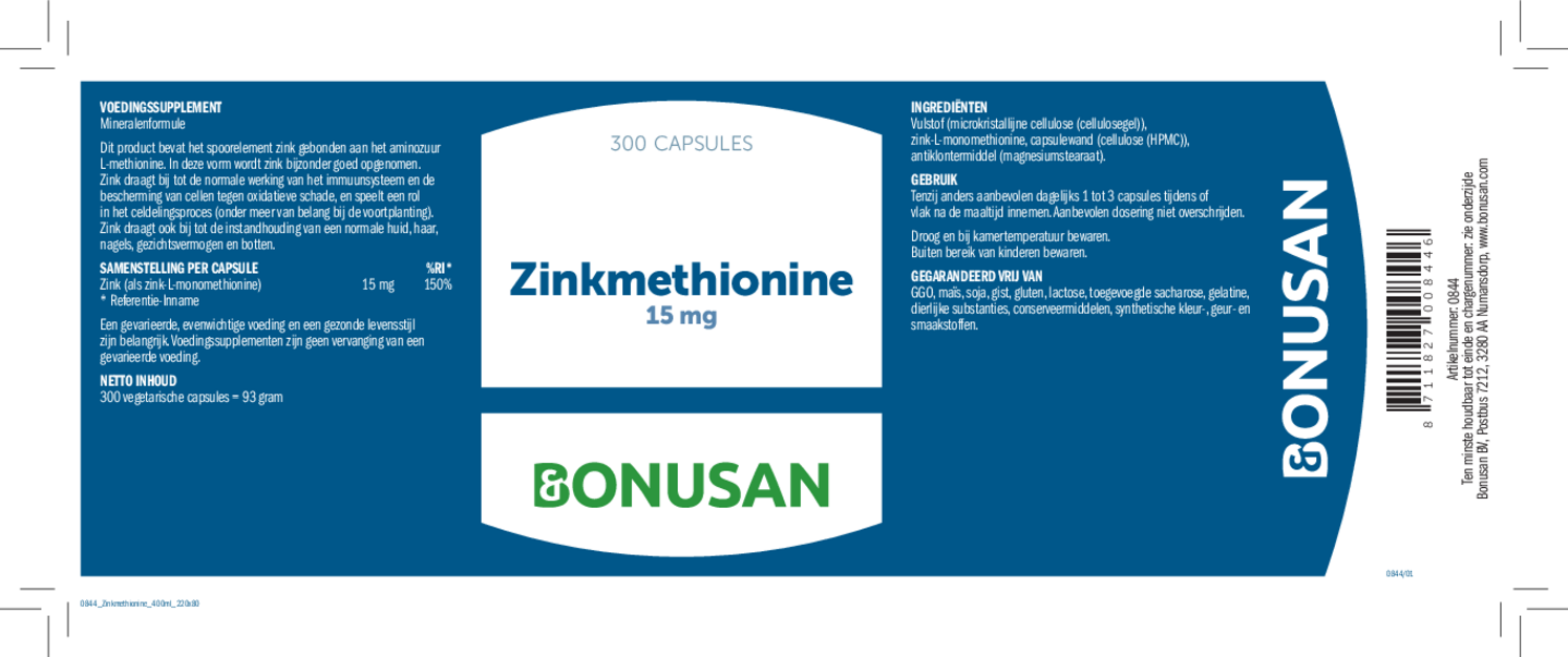Zinkmethionine 15mg Capsules afbeelding van document #1, etiket