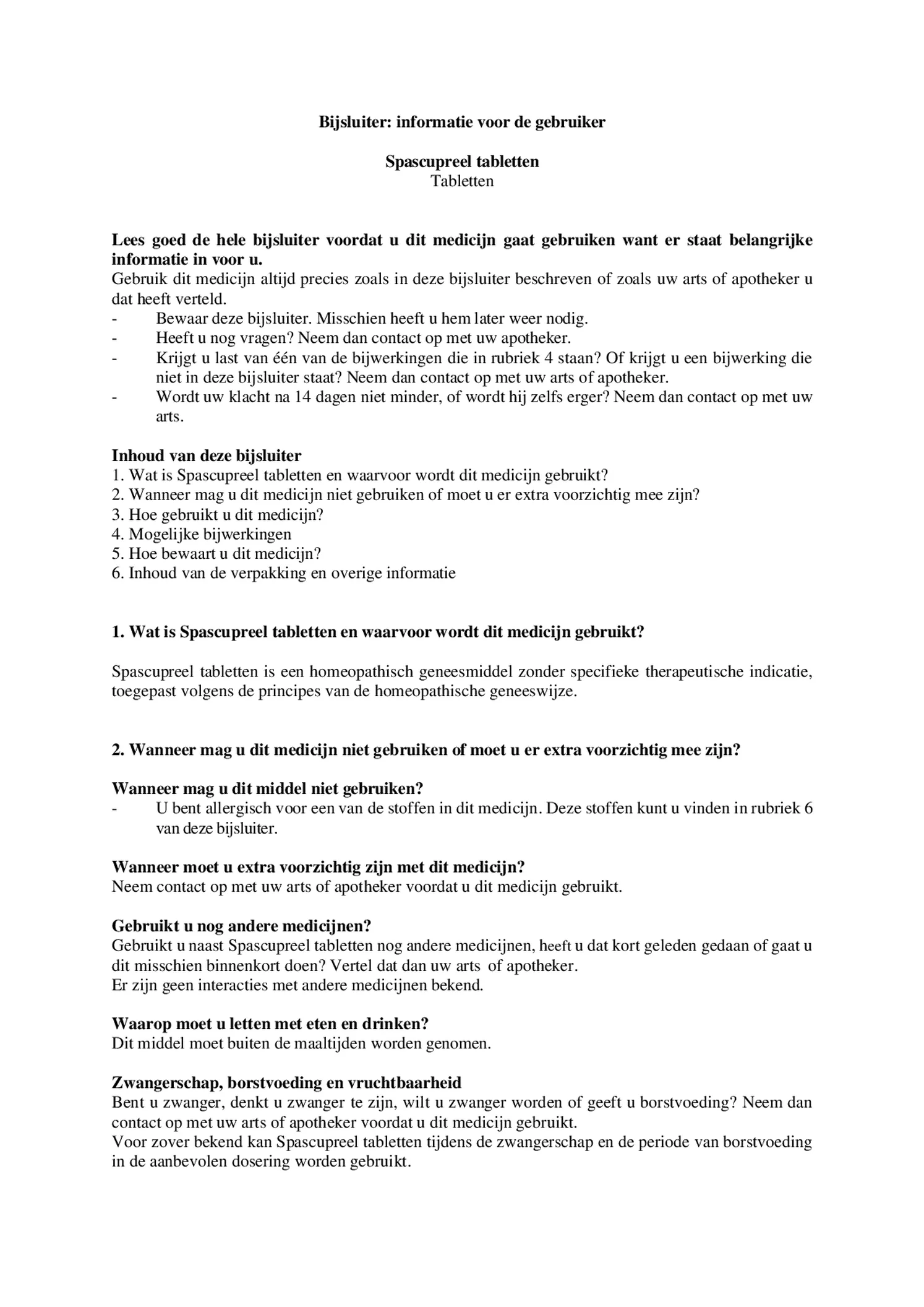 Spascupreel H Tabletten afbeelding van document #1, bijsluiter