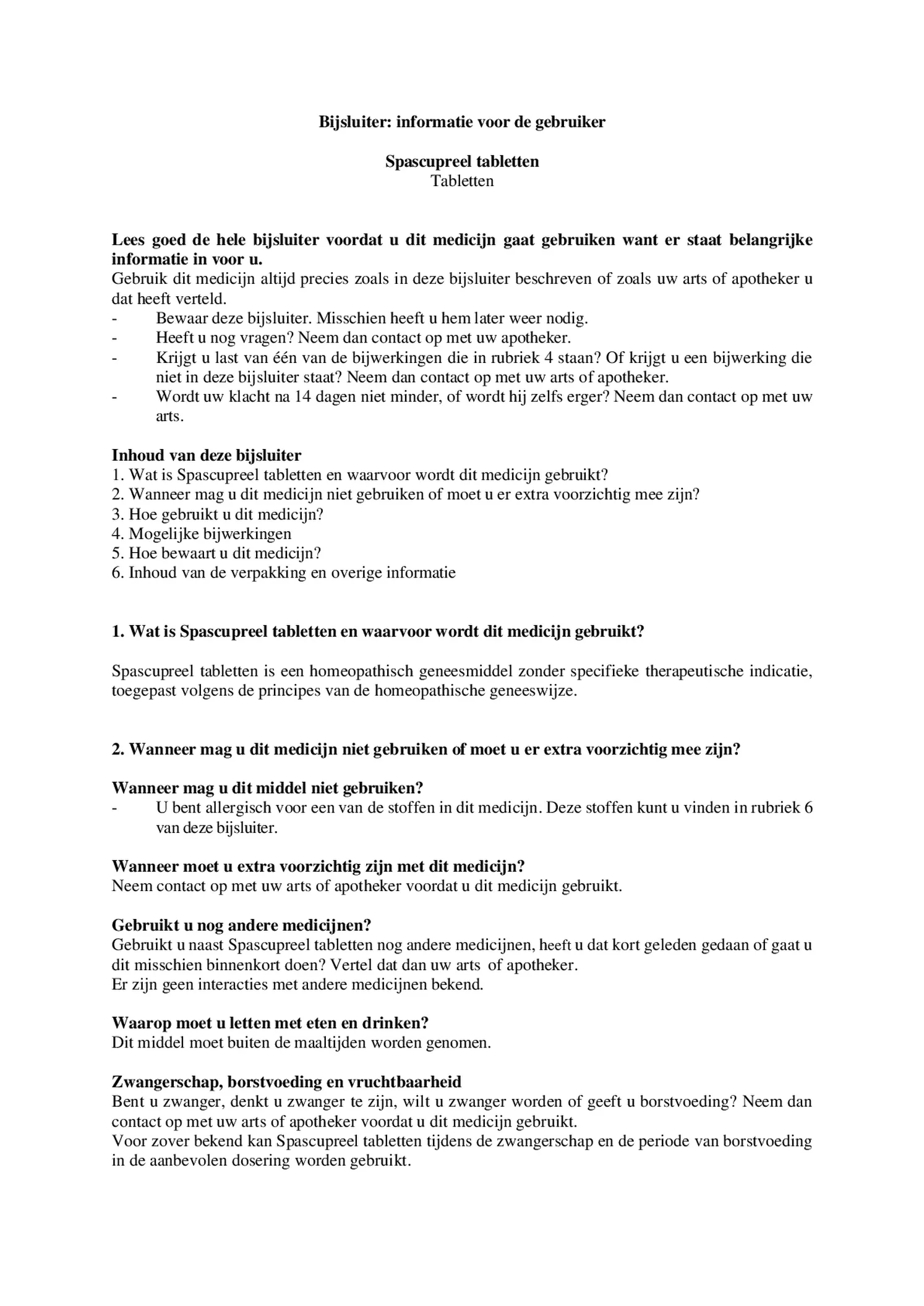 Spascupreel H Tabletten afbeelding van document #1, bijsluiter