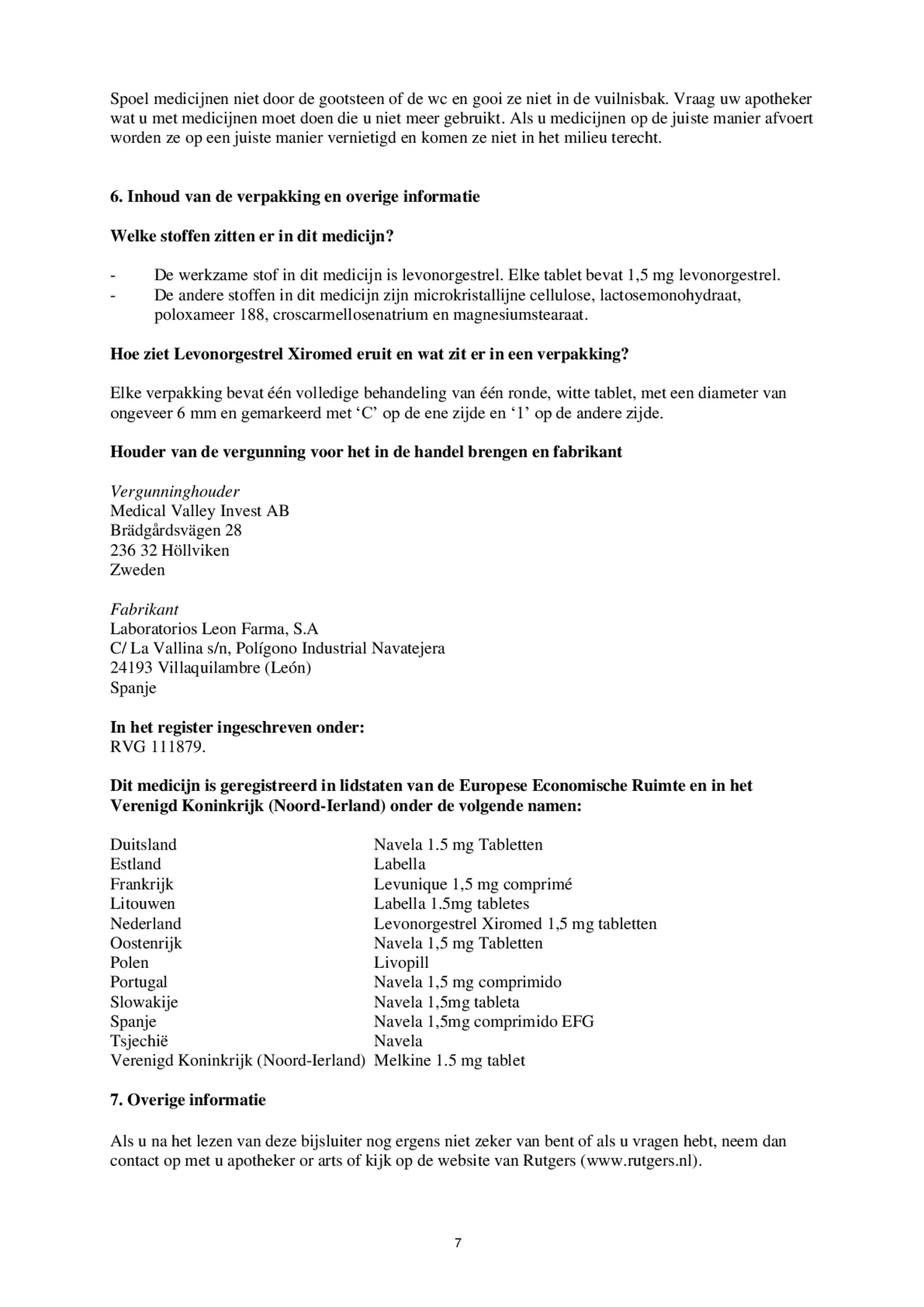 Morning After Pil 1,5 mg afbeelding van document #7, bijsluiter