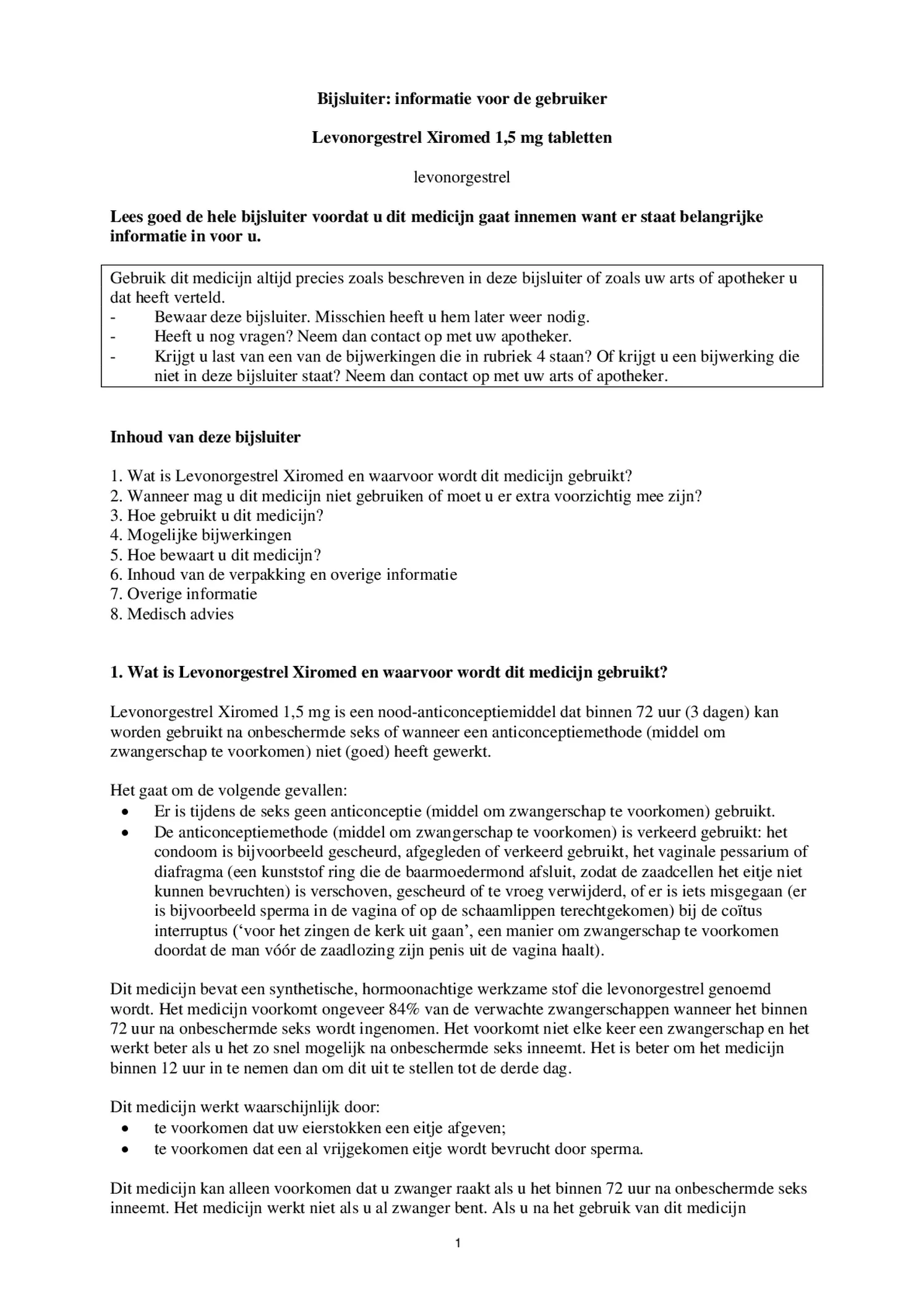 Morning After Pil 1,5 mg afbeelding van document #1, bijsluiter
