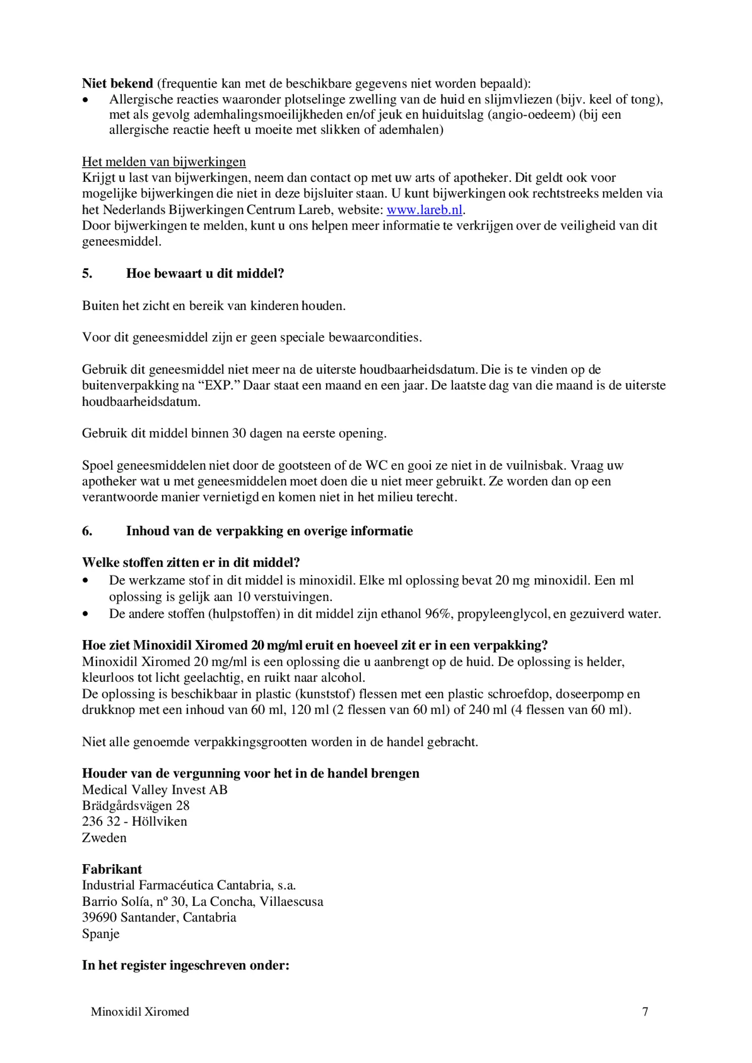 Minoxidil 20mg/ml Oplossing voor Cutaan Gebruik afbeelding van document #7, bijsluiter