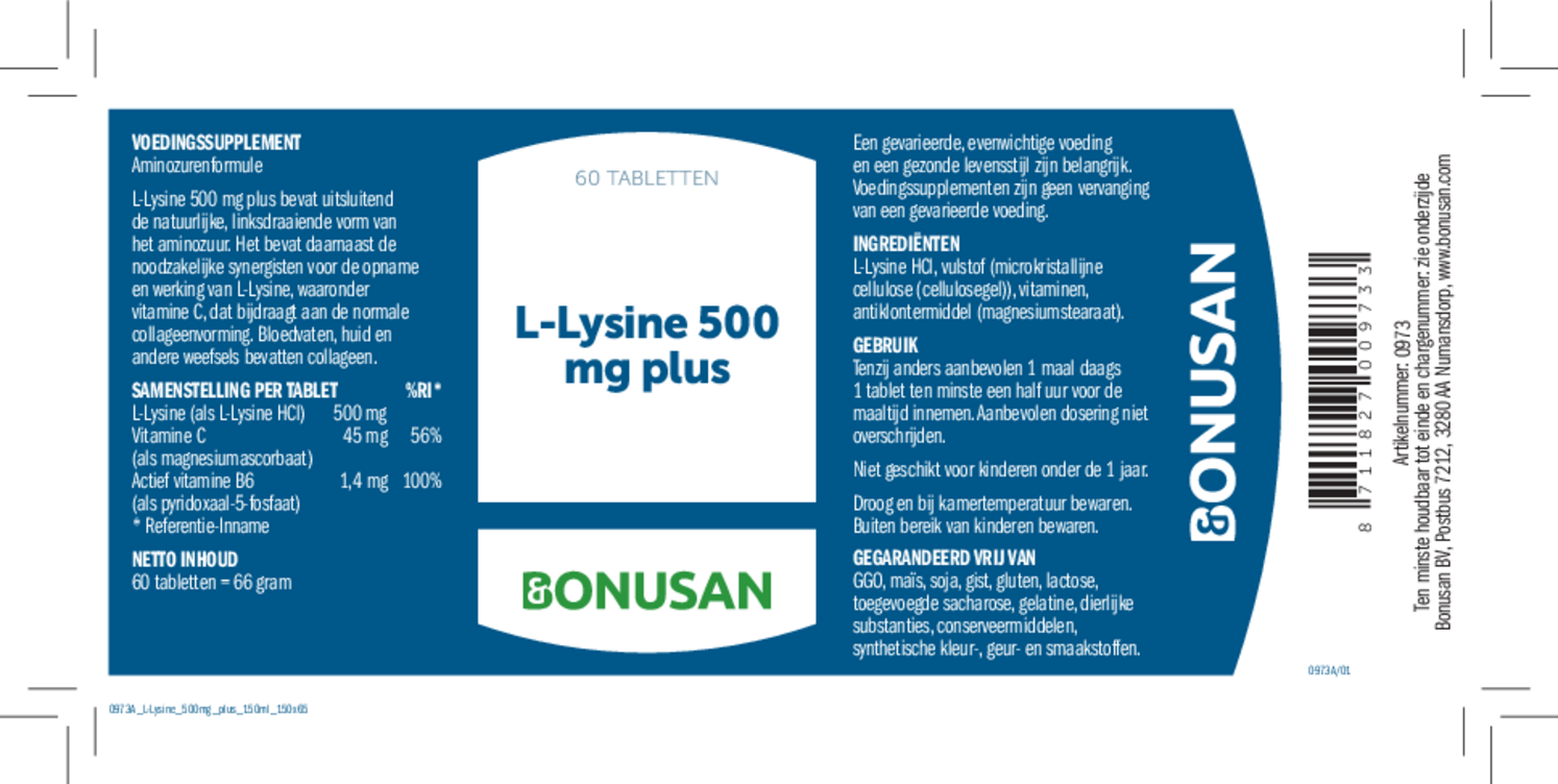 L-Lysine 500mg Plus Tabletten afbeelding van document #1, etiket
