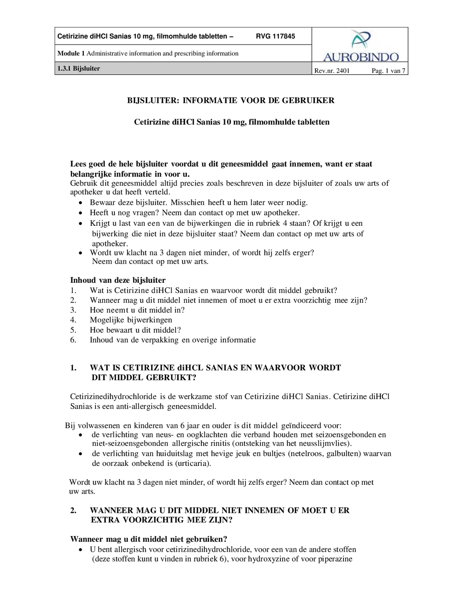 Cetirizine 10mg Tabletten - bij hooikoorts en vergelijkbare allergische reacties - afbeelding van document #1, bijsluiter