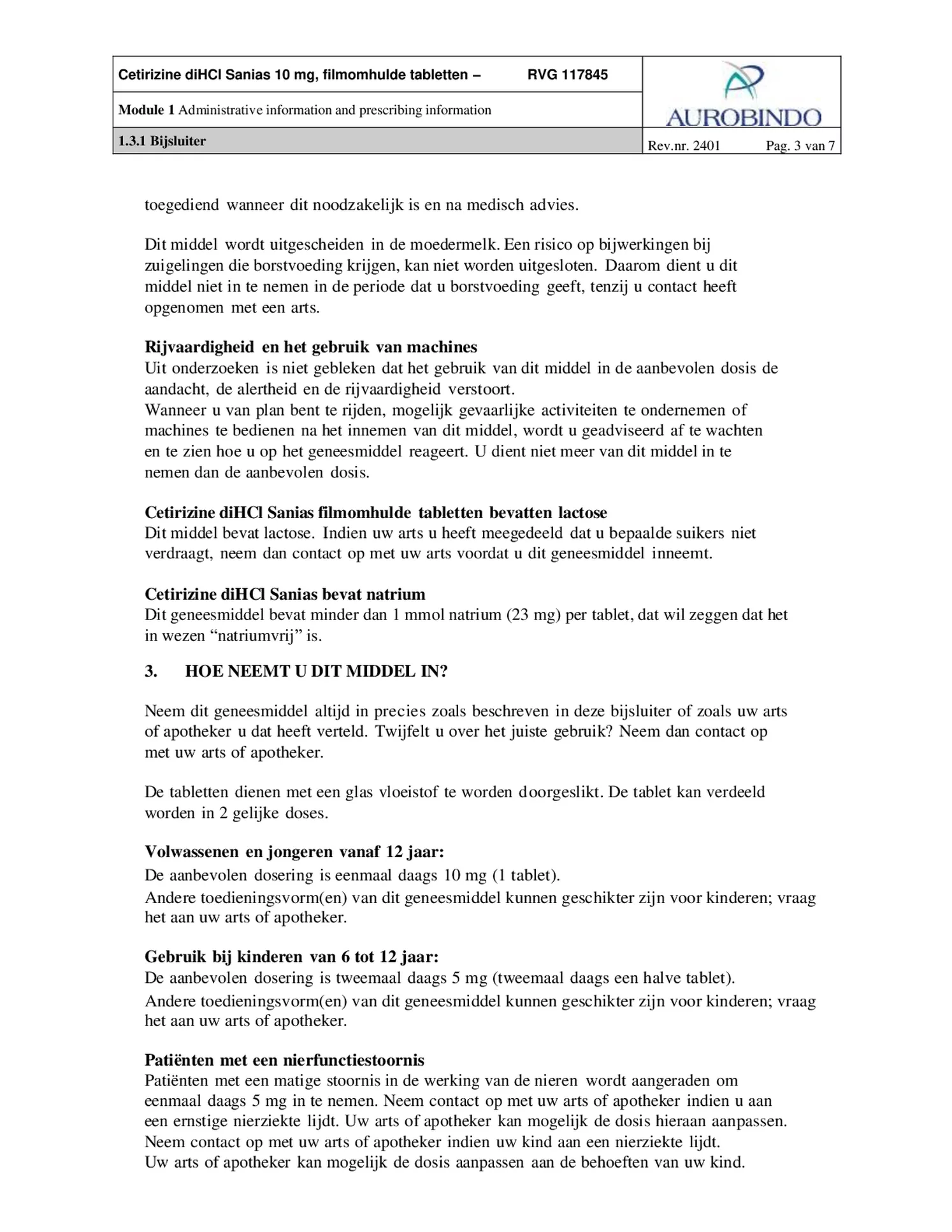 Cetirizine 10mg Tabletten - bij hooikoorts en vergelijkbare allergische reacties - afbeelding van document #3, bijsluiter