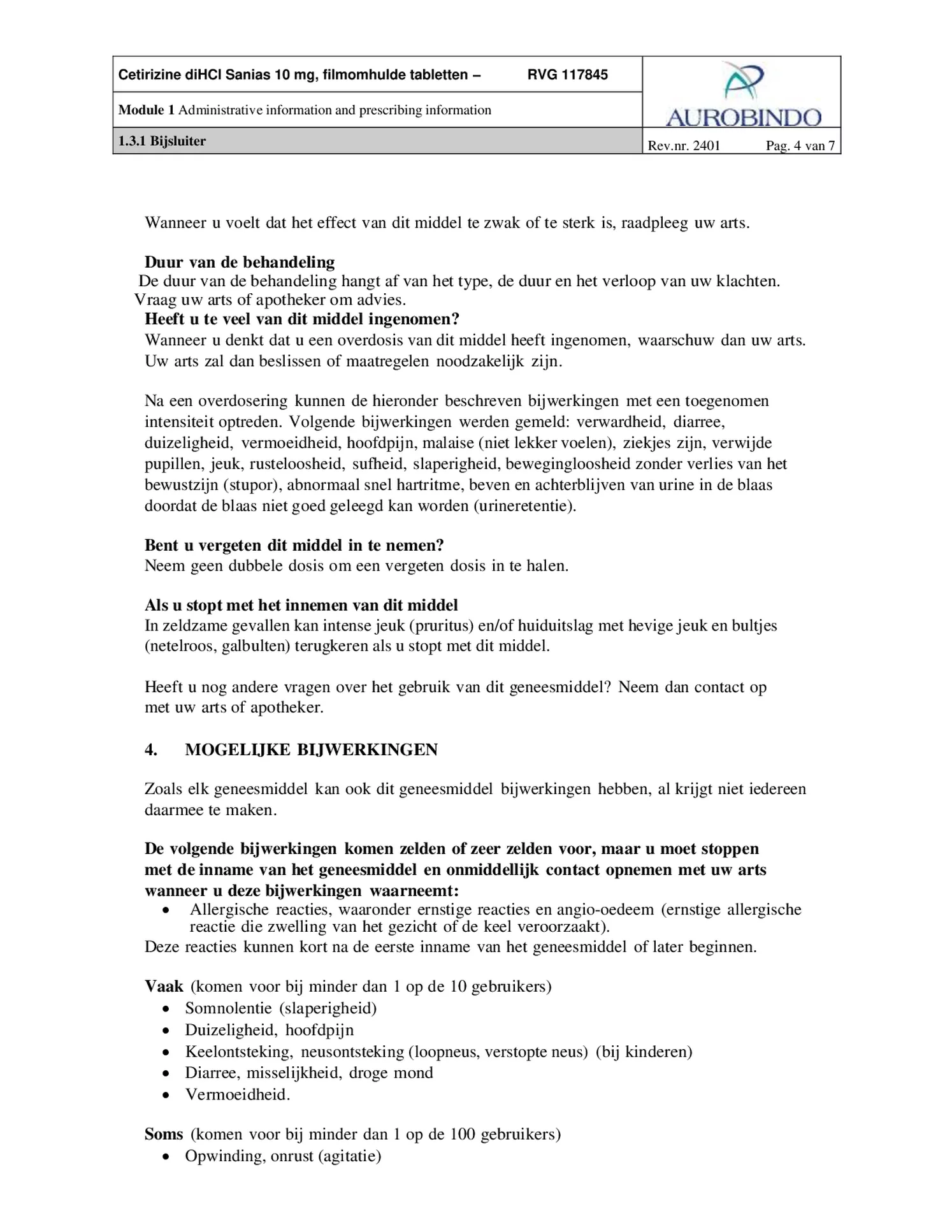Cetirizine 10mg Tabletten - bij hooikoorts en vergelijkbare allergische reacties - afbeelding van document #4, bijsluiter