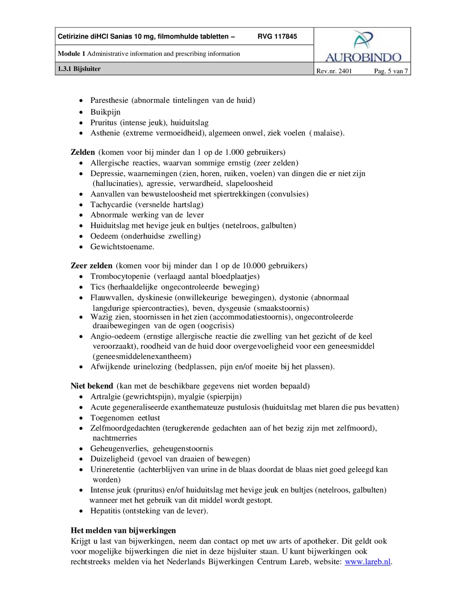 Cetirizine 10mg Tabletten - bij hooikoorts en vergelijkbare allergische reacties - afbeelding van document #5, bijsluiter