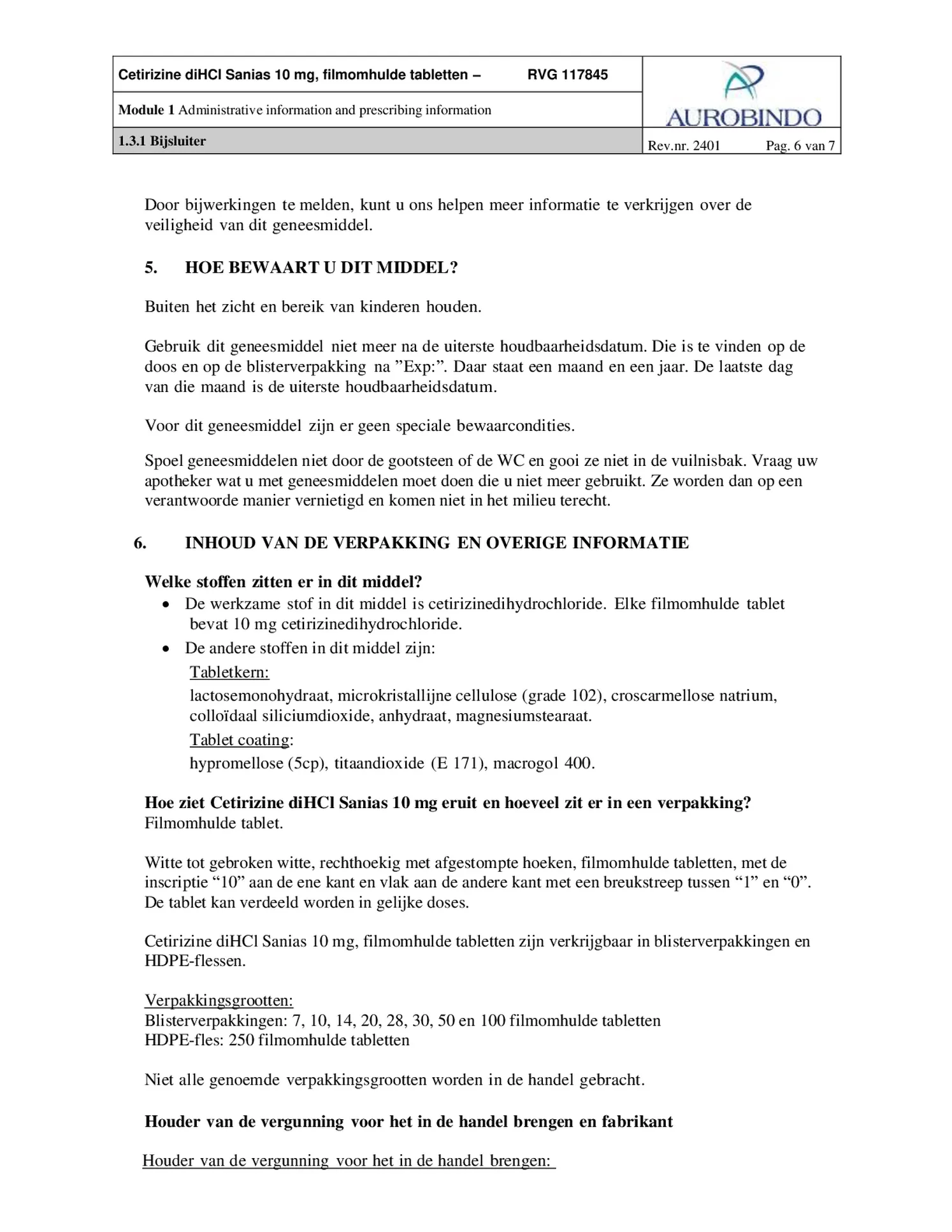 Cetirizine 10mg Tabletten - bij hooikoorts en vergelijkbare allergische reacties - afbeelding van document #6, bijsluiter