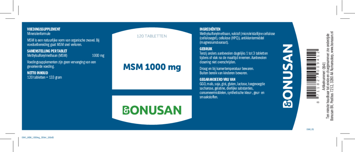 MSM 1000 mg Tabletten afbeelding van document #1, etiket
