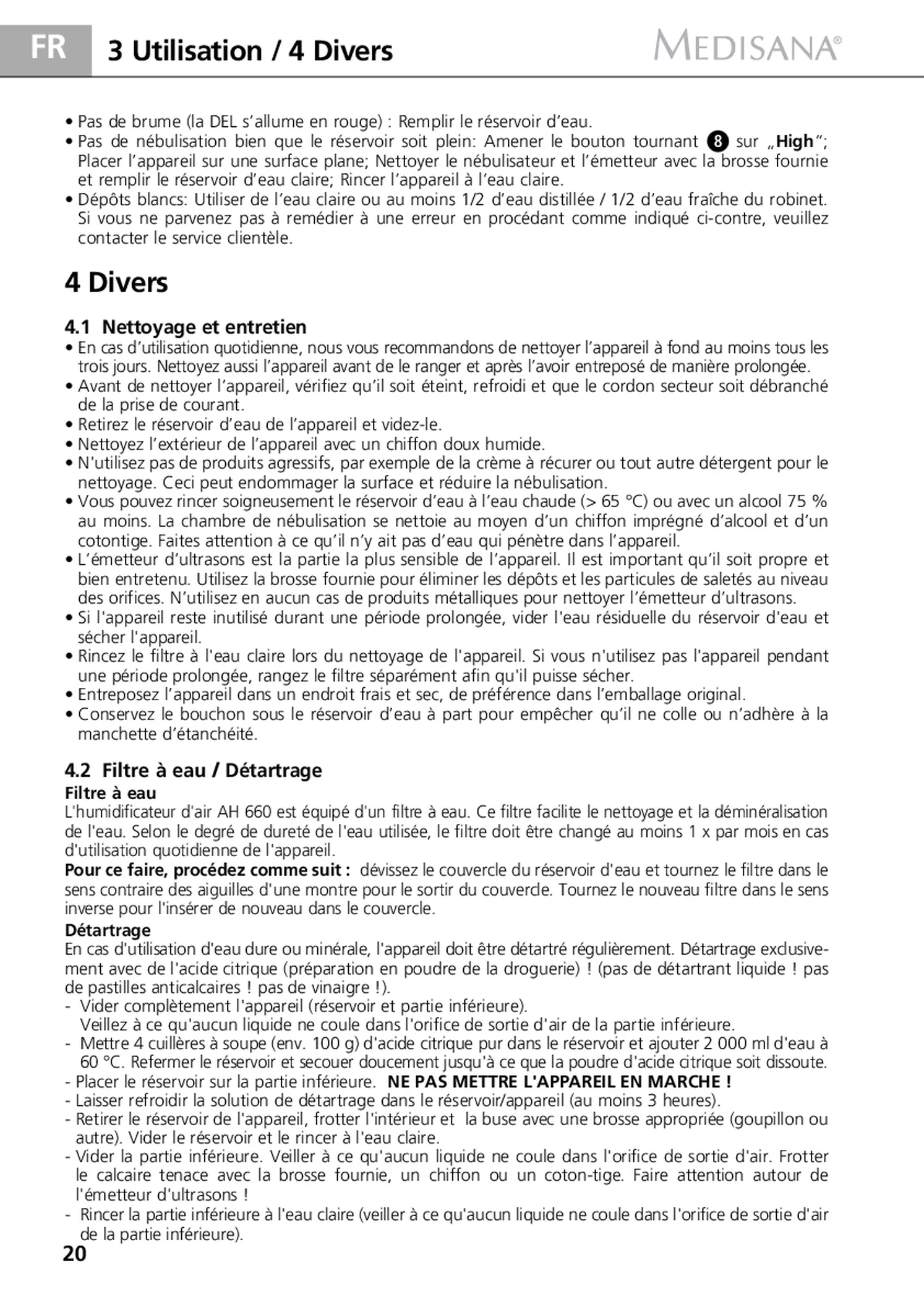 AH 660 Luchtbevochtiger afbeelding van document #20, gebruiksaanwijzing
