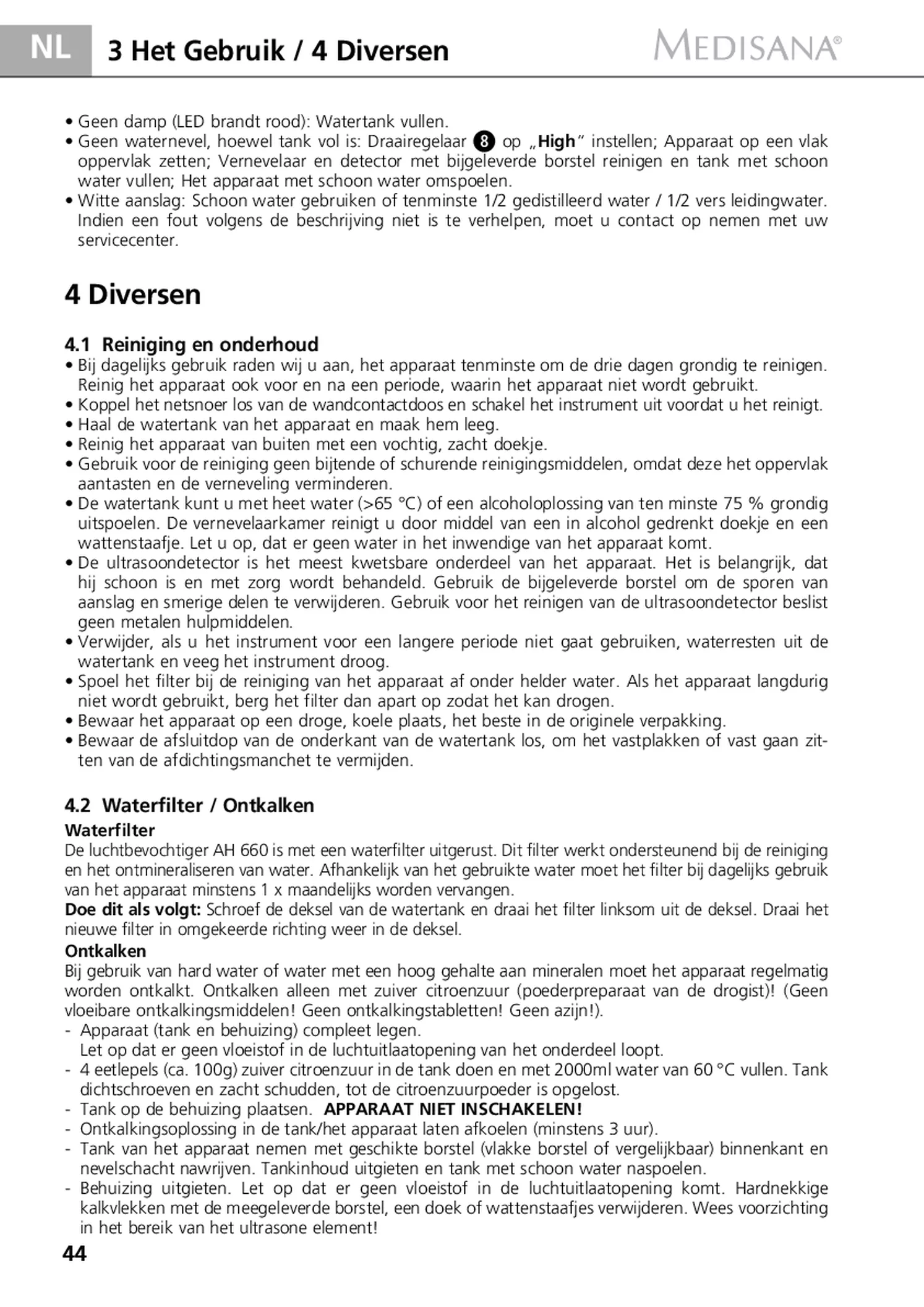 AH 660 Luchtbevochtiger afbeelding van document #44, gebruiksaanwijzing