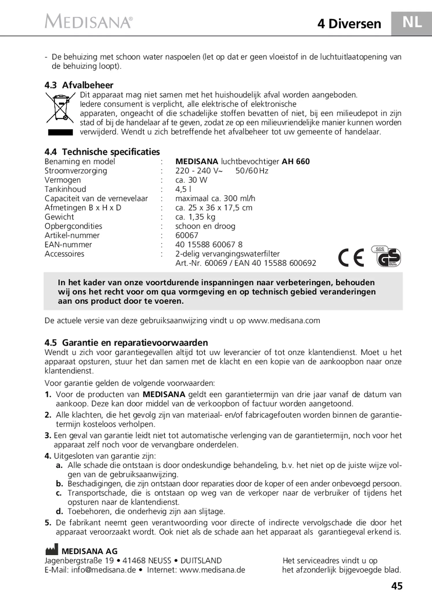 AH 660 Luchtbevochtiger afbeelding van document #45, gebruiksaanwijzing