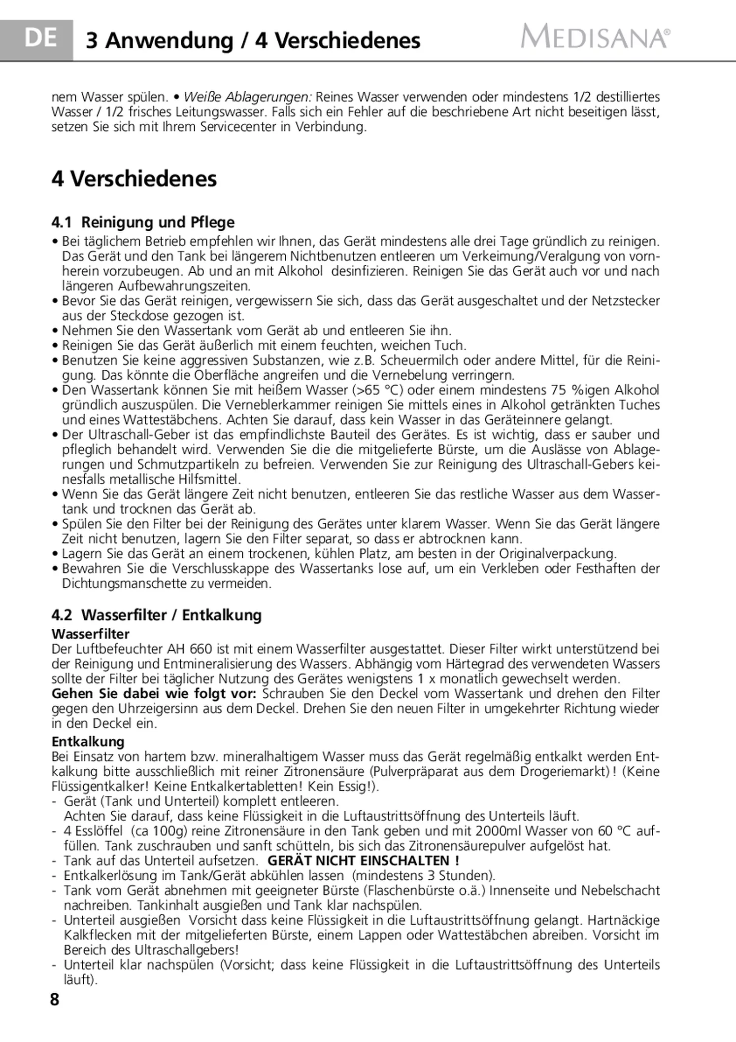 AH 660 Luchtbevochtiger afbeelding van document #8, gebruiksaanwijzing