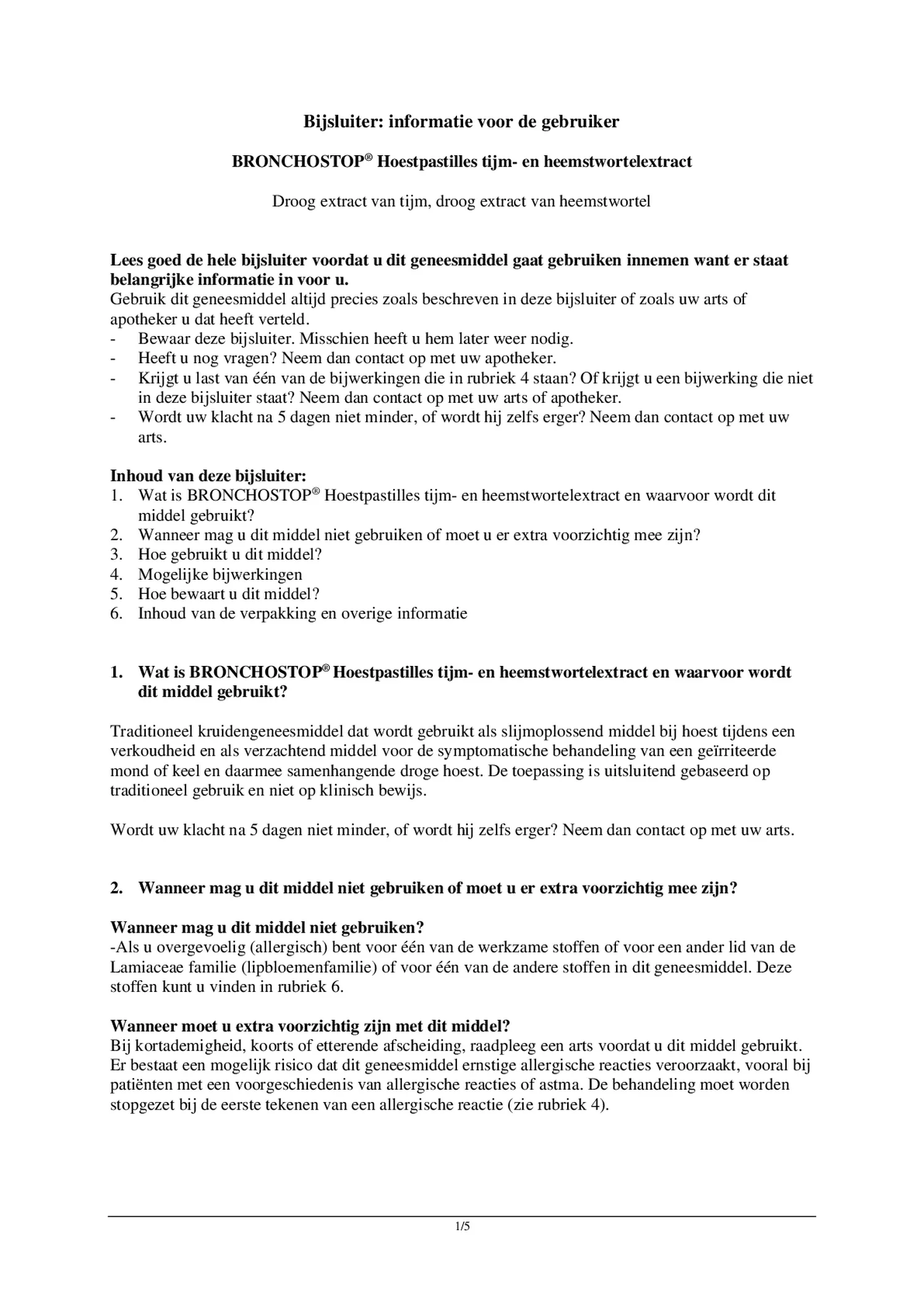 Hoestpastilles afbeelding van document #1, bijsluiter