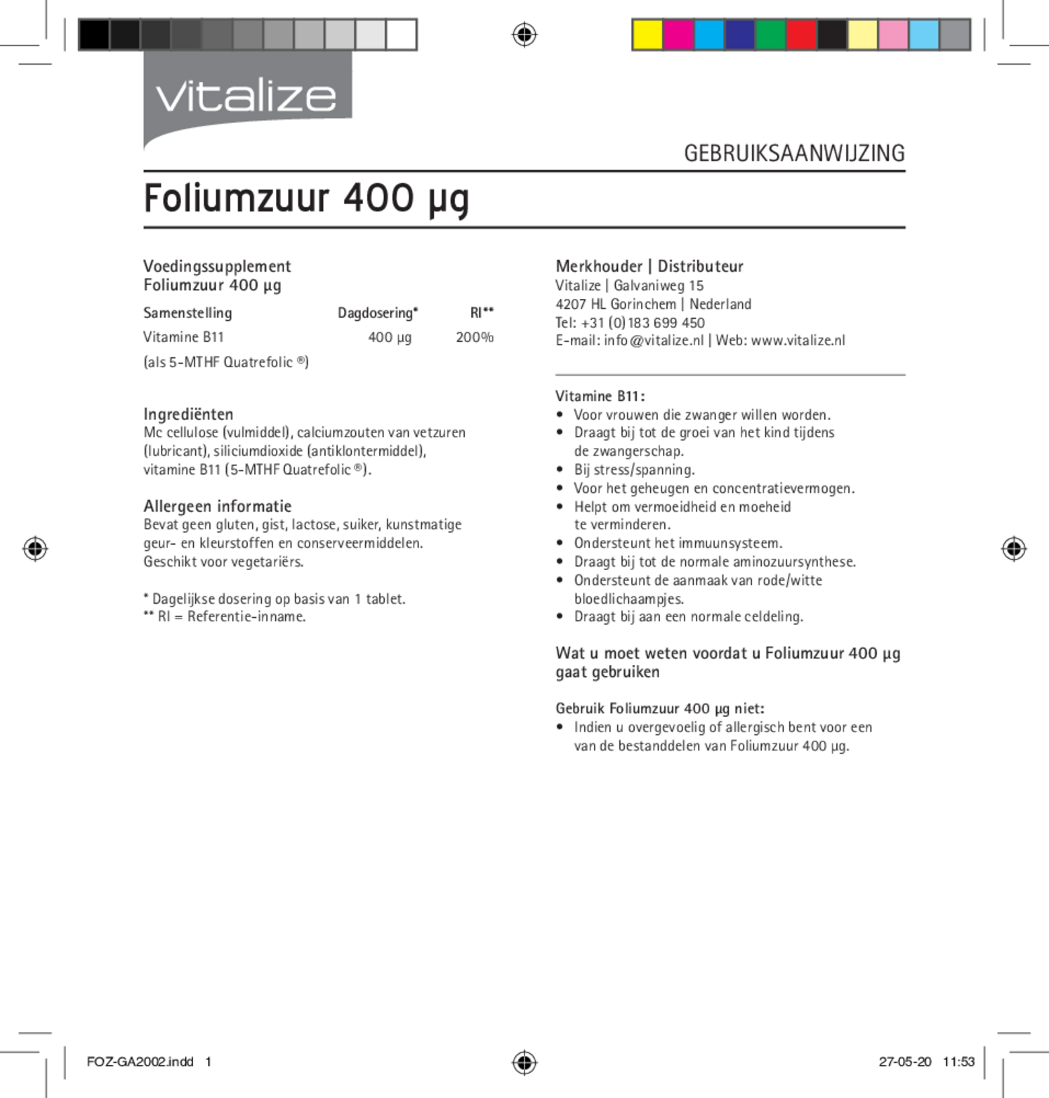 Foliumzuur 400mcg Tabletten afbeelding van document #1, gebruiksaanwijzing