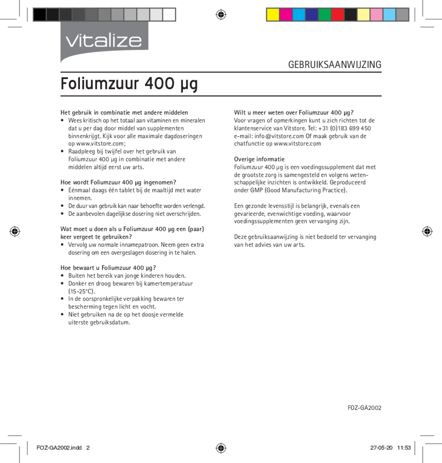 Foliumzuur 400mcg Tabletten afbeelding van document #2, gebruiksaanwijzing