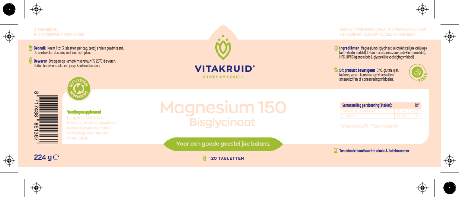 Magnesium 150 Bisglycinaat Tabletten afbeelding van document #1, etiket