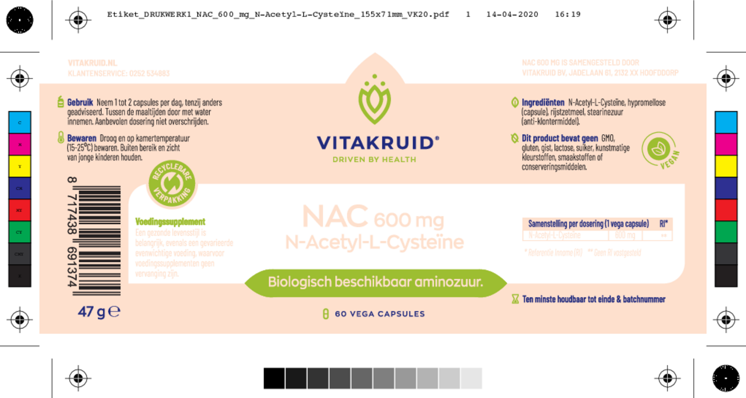 NAC 600mg N-Acetyl-L-Cysteïne Vega Capsules afbeelding van document #1, etiket