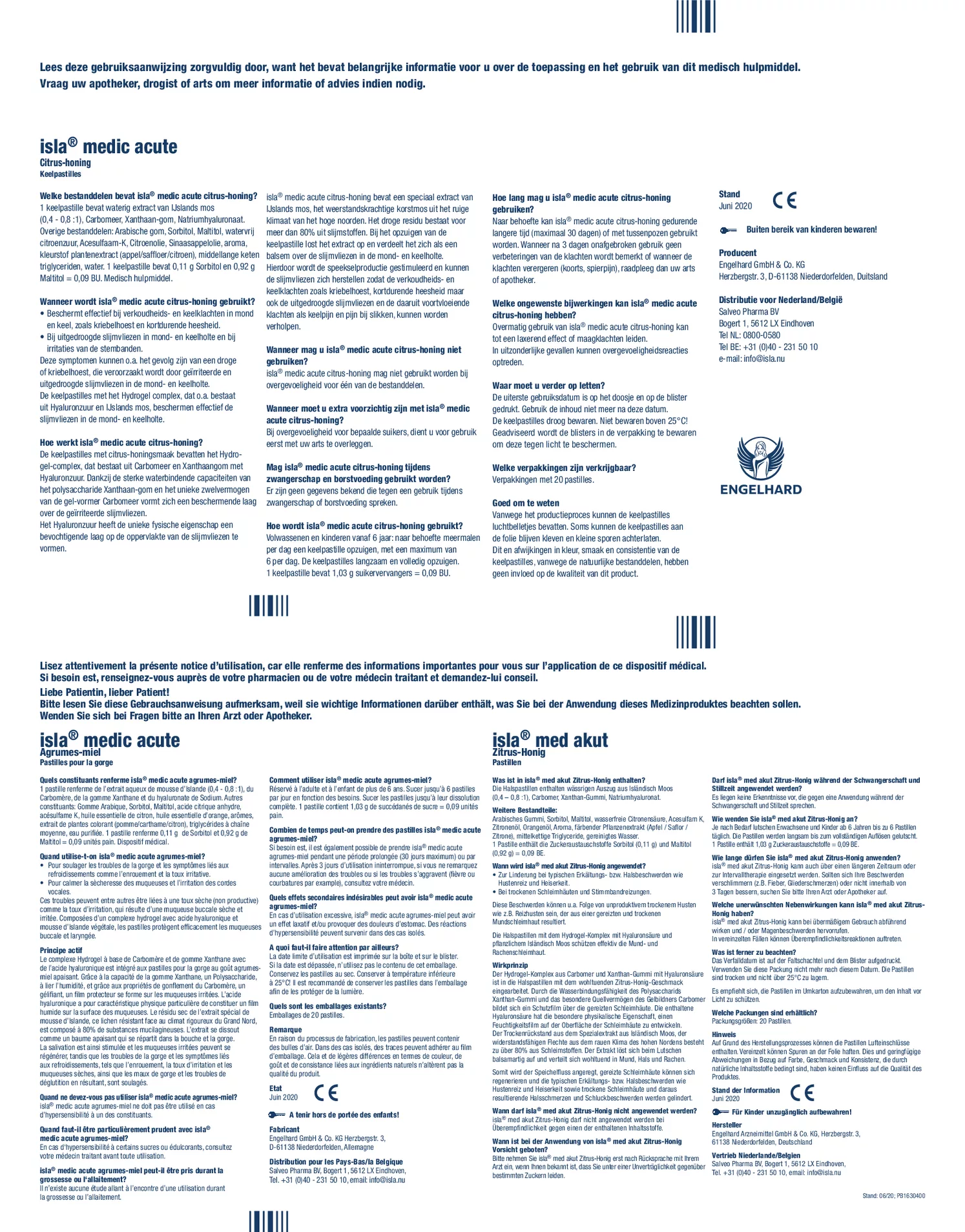 Medic Acute Citrus Honing Keelpastilles - bij verkoudheids- en keelklachten afbeelding van document #1, gebruiksaanwijzing