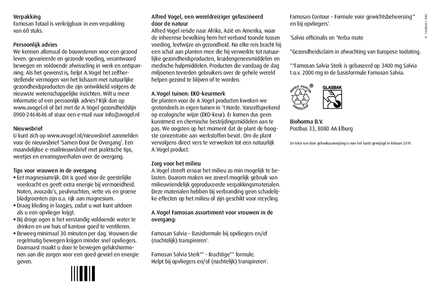 Famosan Overgang Totaal Tabletten 60ST + Overgang Gewichtsbeheersing* Tabletten 60TB Combiverpakking afbeelding van document #2, gebruiksaanwijzing