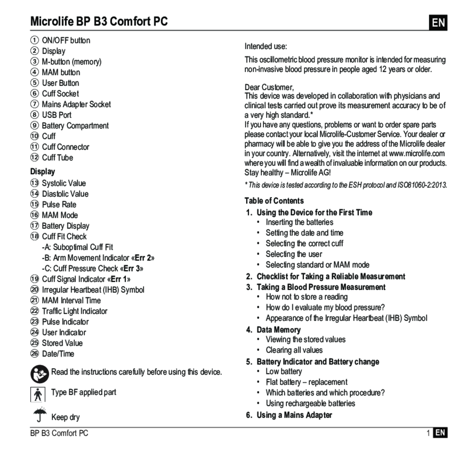 Microlife BP Bloeddrukmeter B3 Comfort PC afbeelding van document #3, gebruiksaanwijzing
