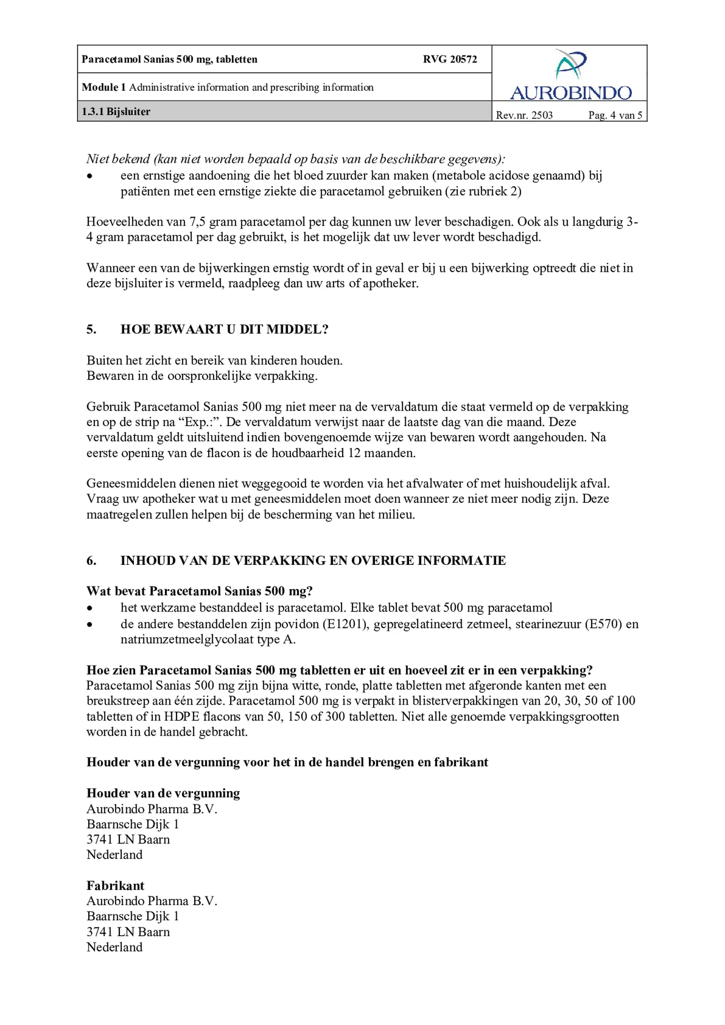Paracetamol 500mg Tabletten afbeelding van document #4, bijsluiter