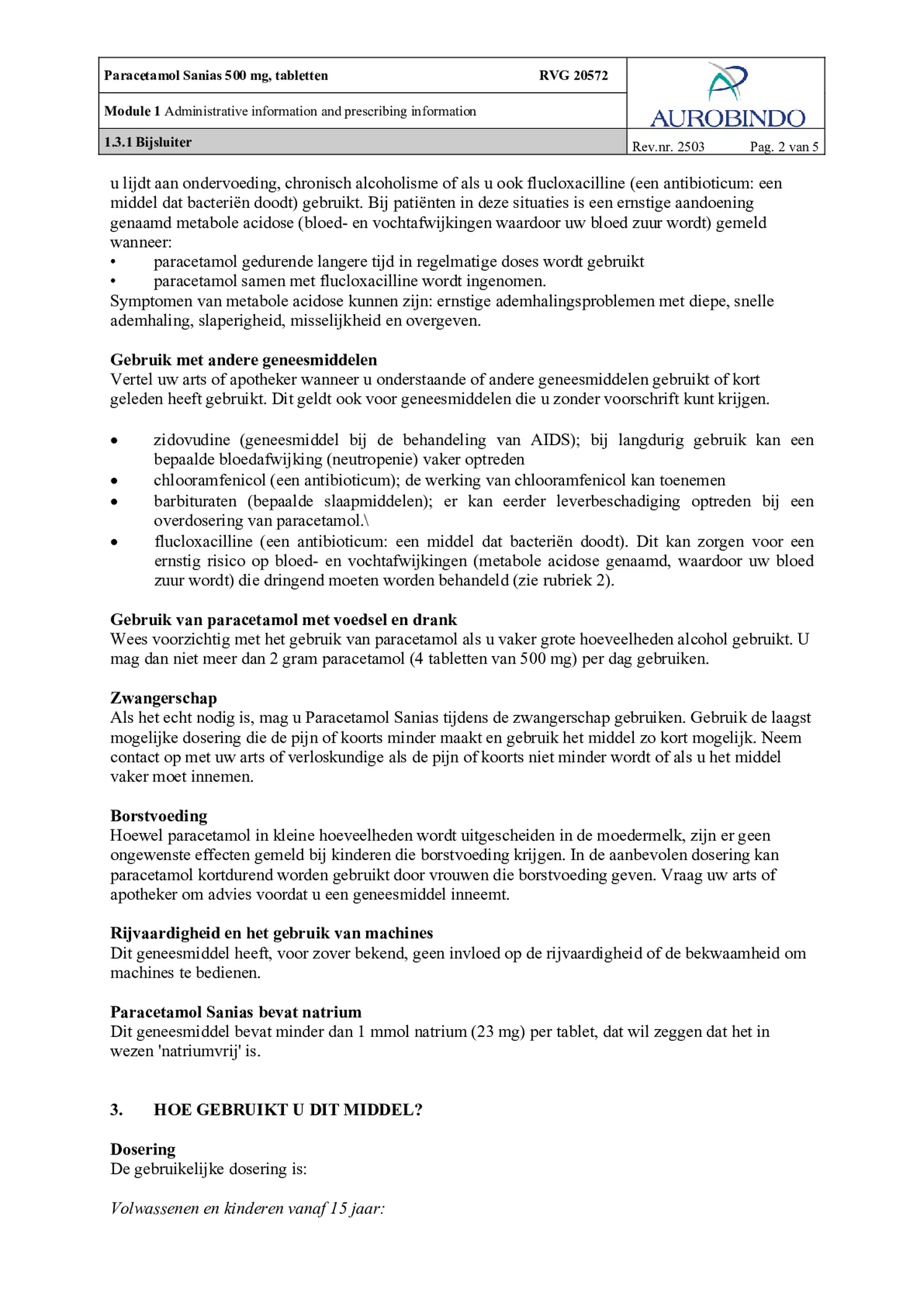 Paracetamol 500mg Tabletten afbeelding van document #2, bijsluiter