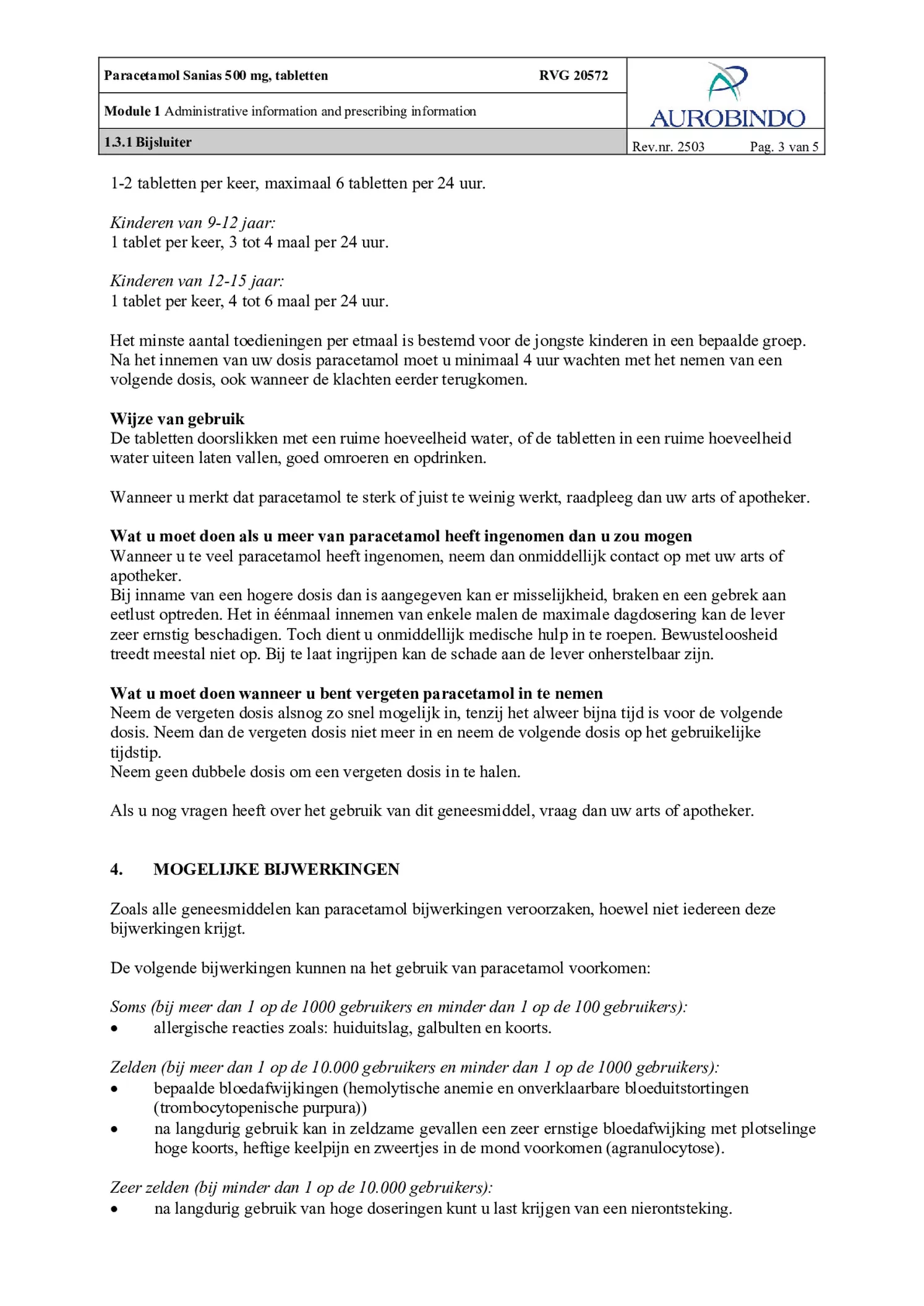 Paracetamol 500mg Tabletten afbeelding van document #3, bijsluiter