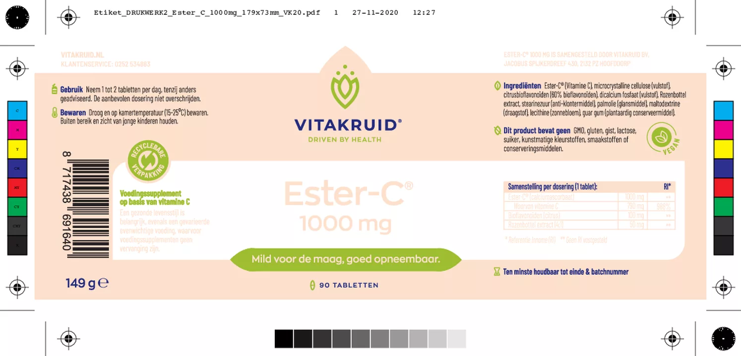 Ester-C® Vitamine C 1000 Flavonoïden Rozenbottel afbeelding van document #1, etiket