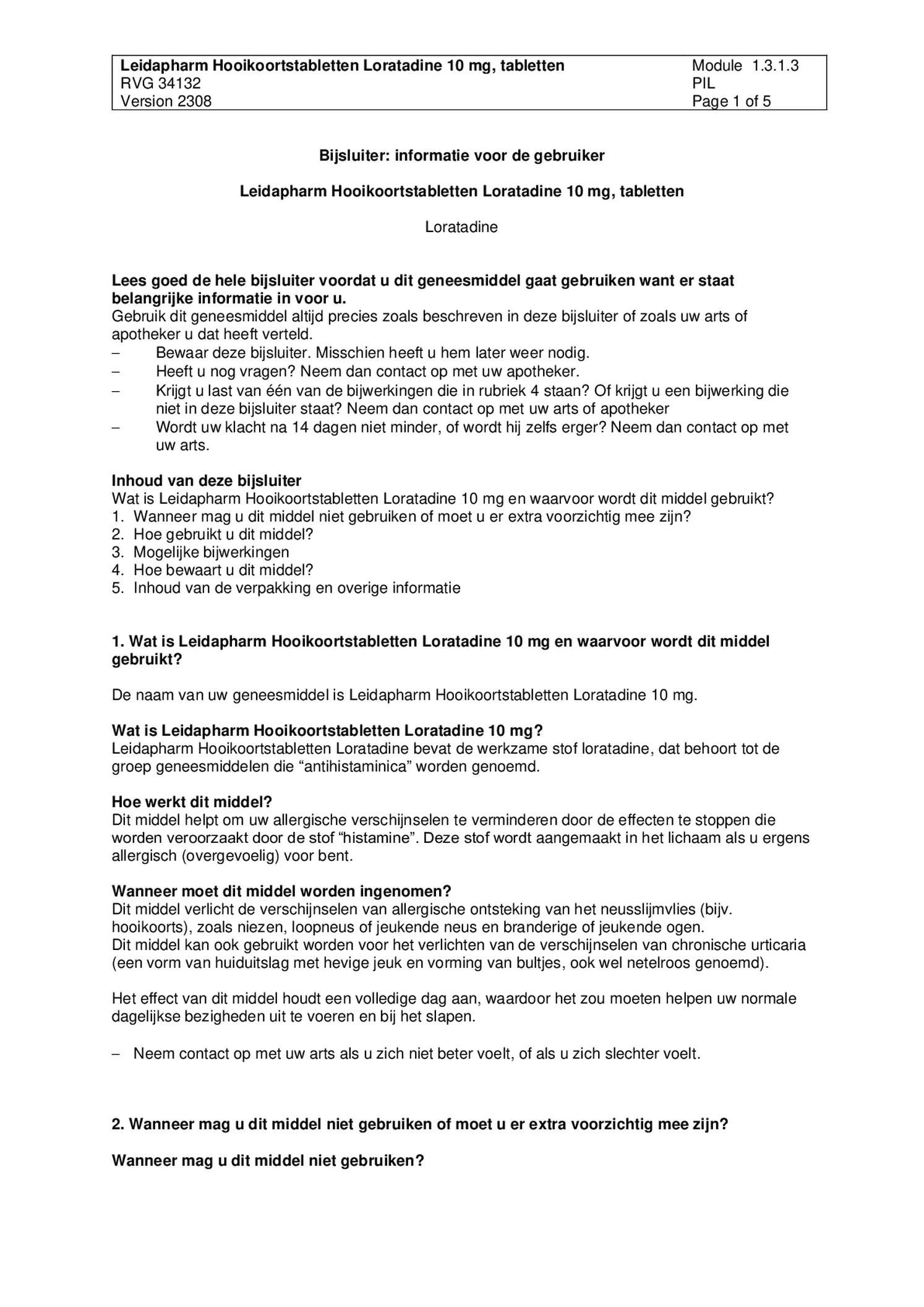 Hooikoorts Loratadine Tabletten afbeelding van document #1, bijsluiter
