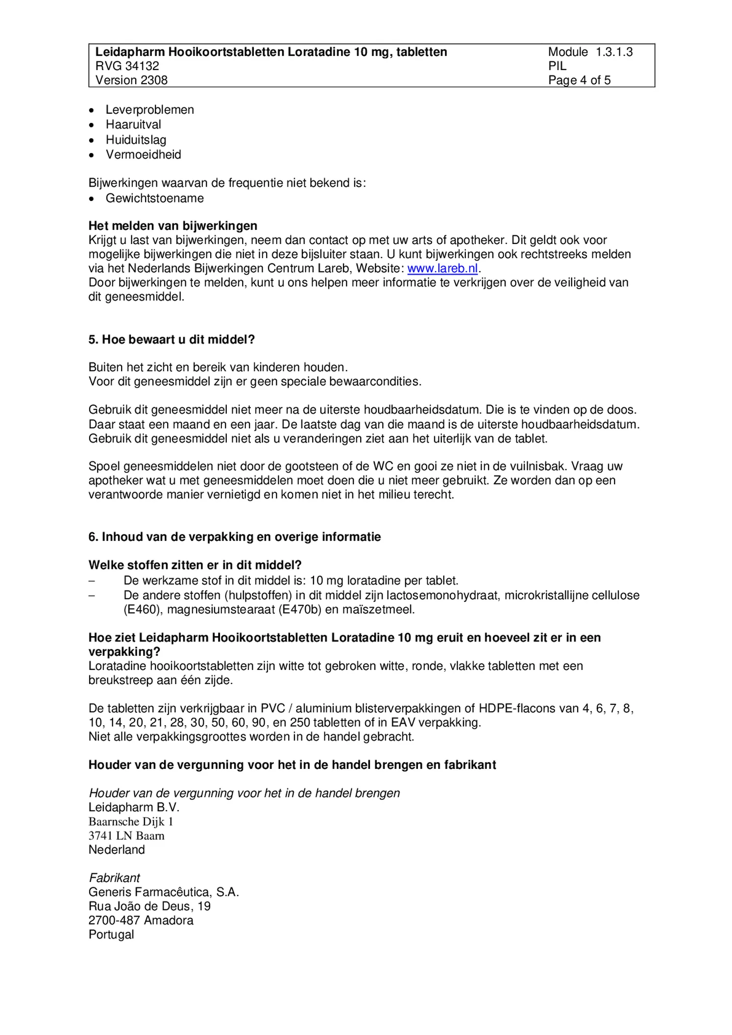 Hooikoorts Loratadine Tabletten afbeelding van document #4, bijsluiter