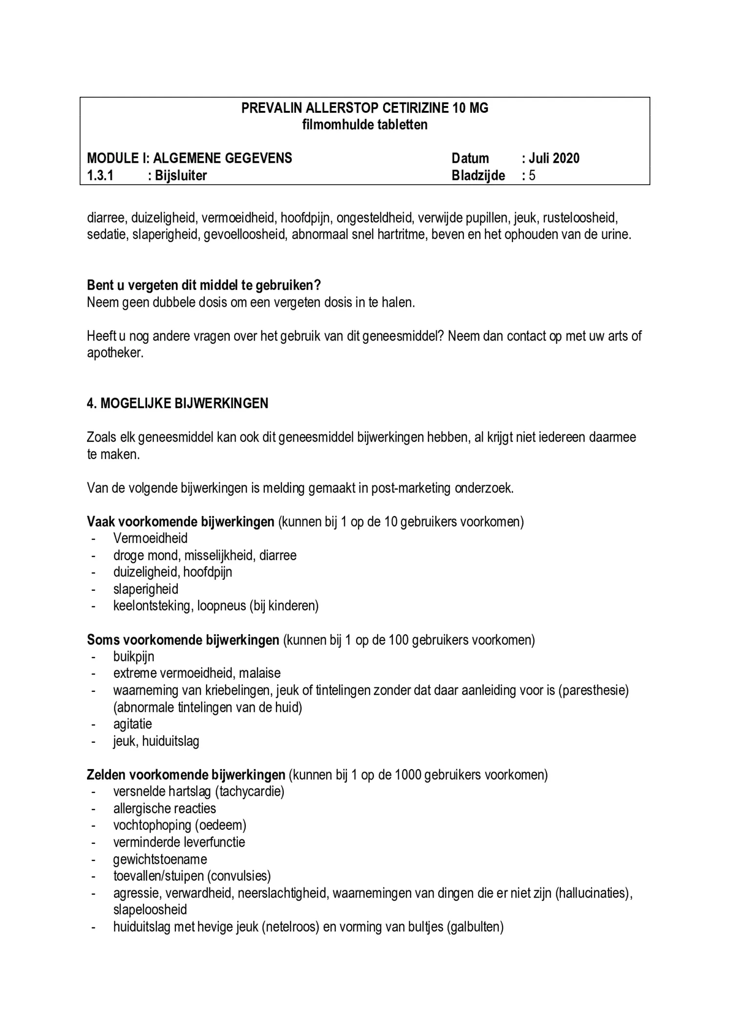 Allerstop Cetirzine 10mg Hooikoorts Tabletten afbeelding van document #5, bijsluiter