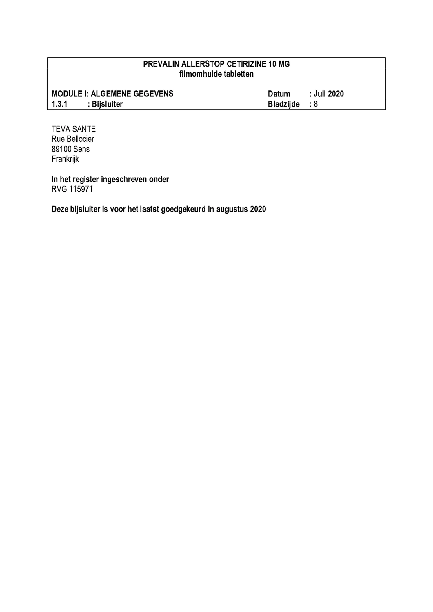 Allerstop Cetirzine 10mg Hooikoorts Tabletten afbeelding van document #8, bijsluiter