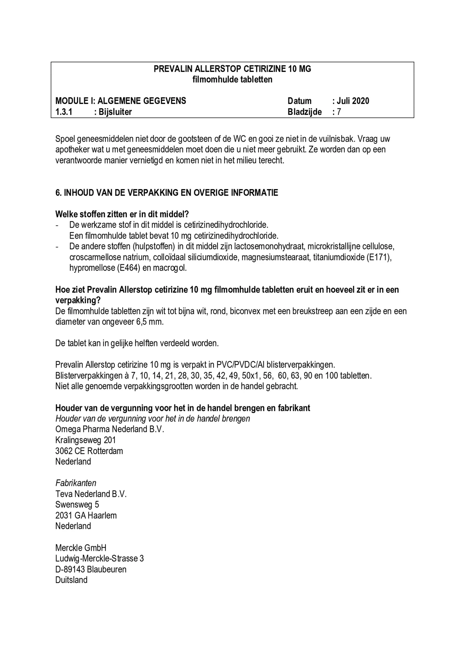 Allerstop Cetirzine 10mg Hooikoorts Tabletten afbeelding van document #7, bijsluiter