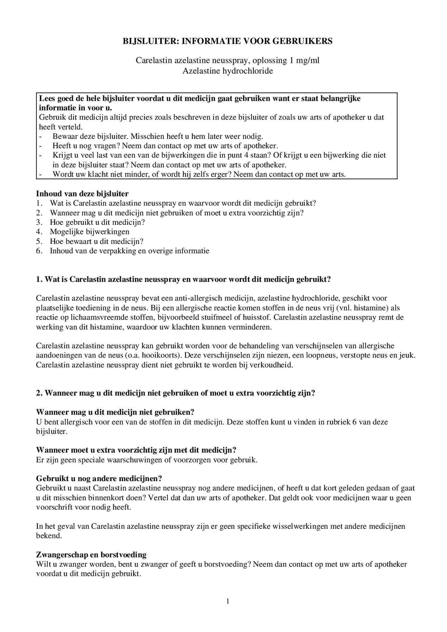 Azelastine Neusspray afbeelding van document #1, bijsluiter