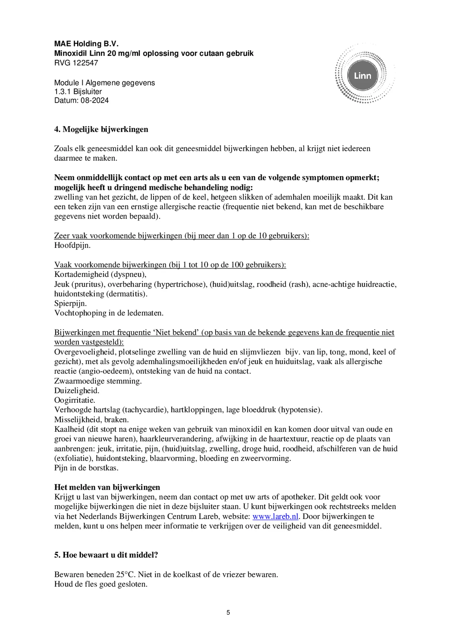 Minoxidil Linn 20 mg/ml oplossing afbeelding van document #5, bijsluiter