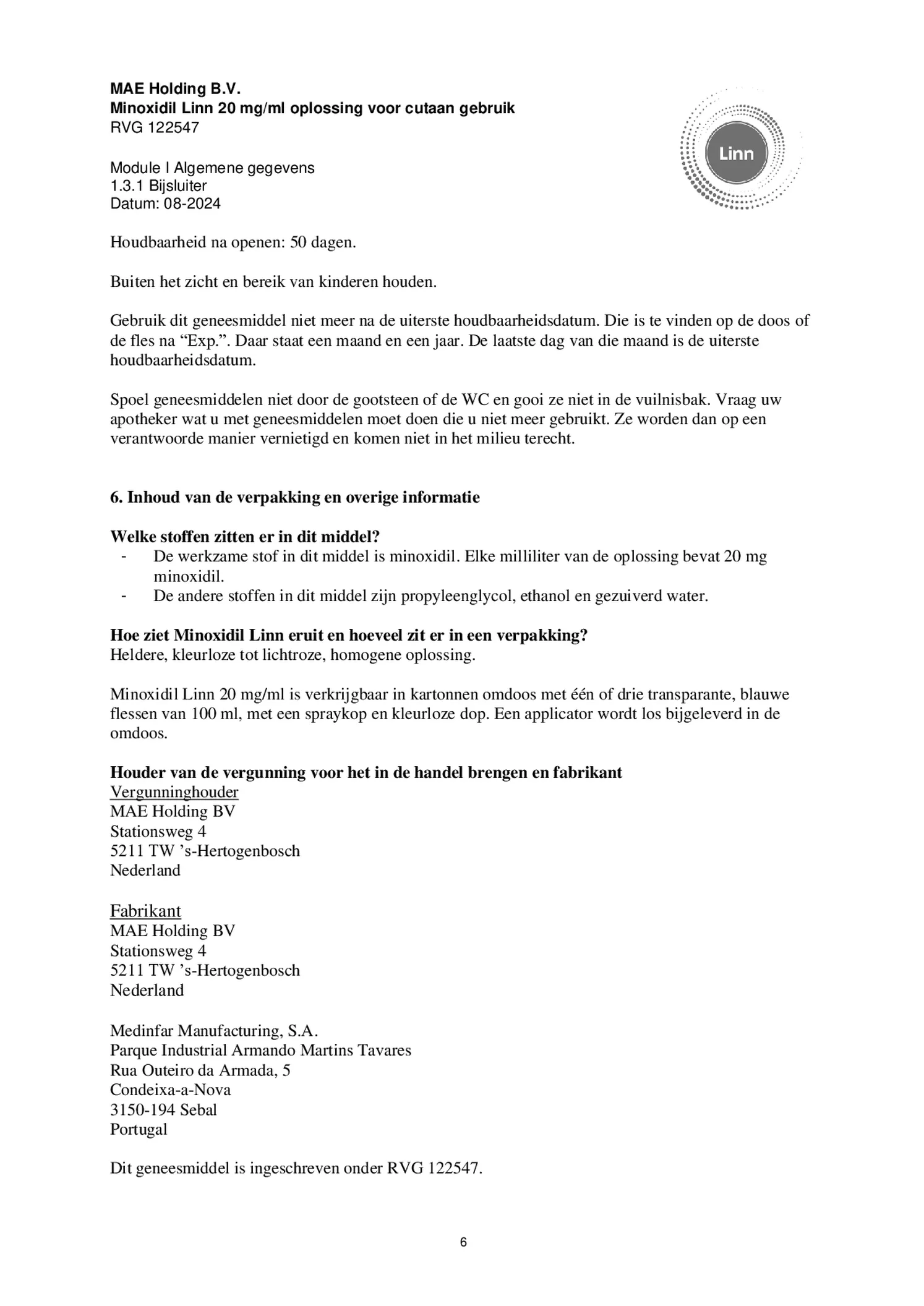 Minoxidil Linn 20 mg/ml oplossing afbeelding van document #6, bijsluiter