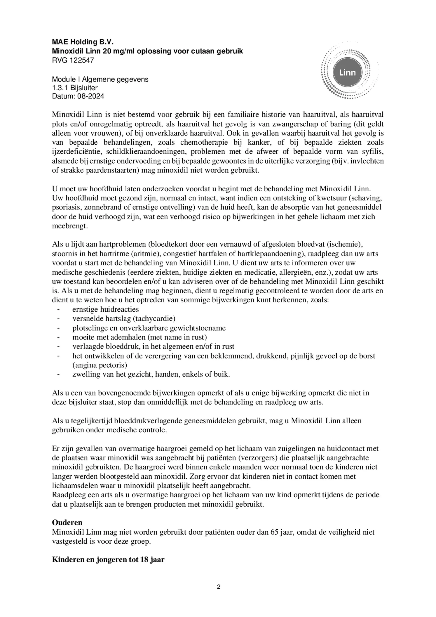 Minoxidil Linn 20 mg/ml oplossing afbeelding van document #2, bijsluiter