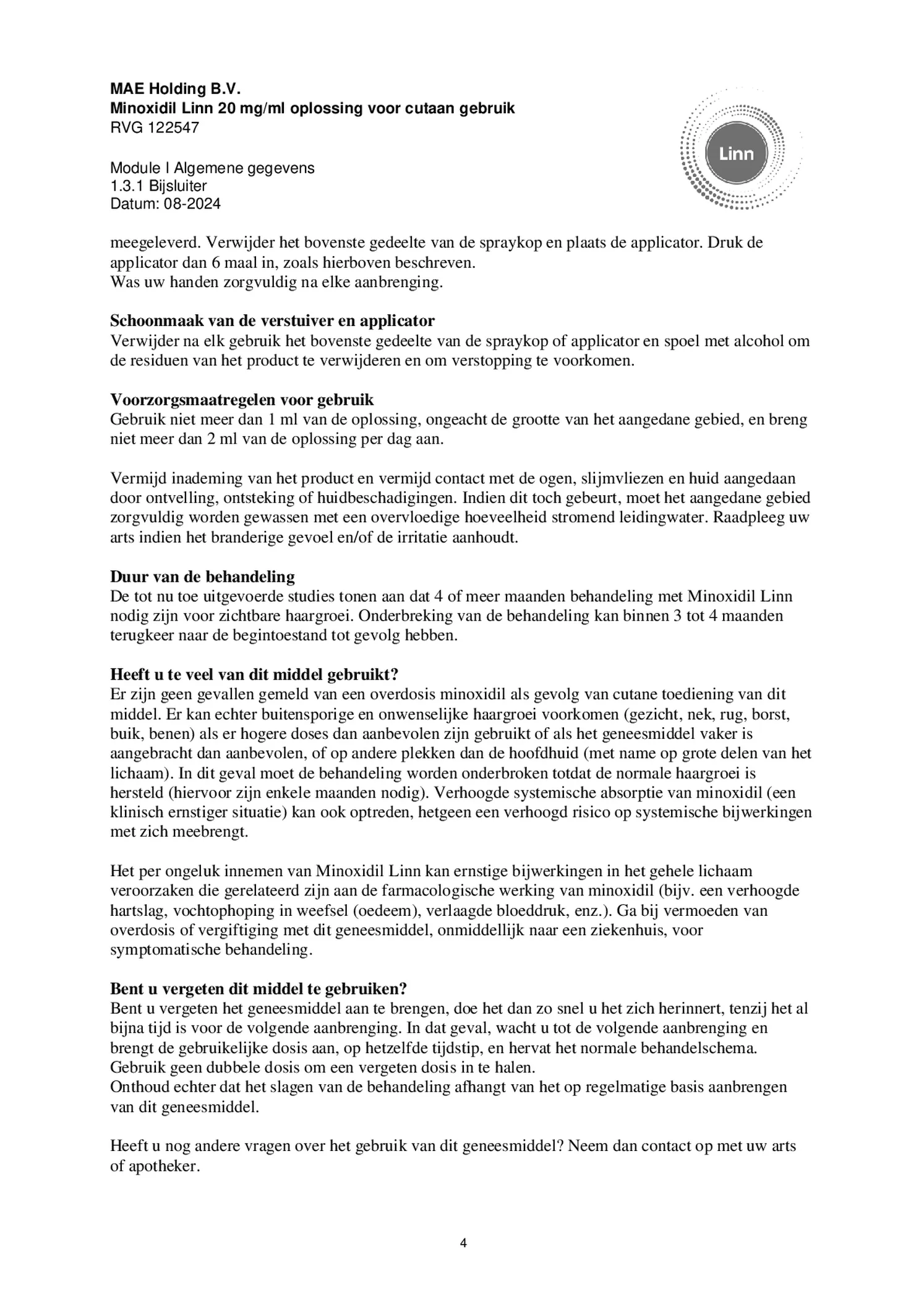 Minoxidil Linn 20 mg/ml oplossing afbeelding van document #4, bijsluiter