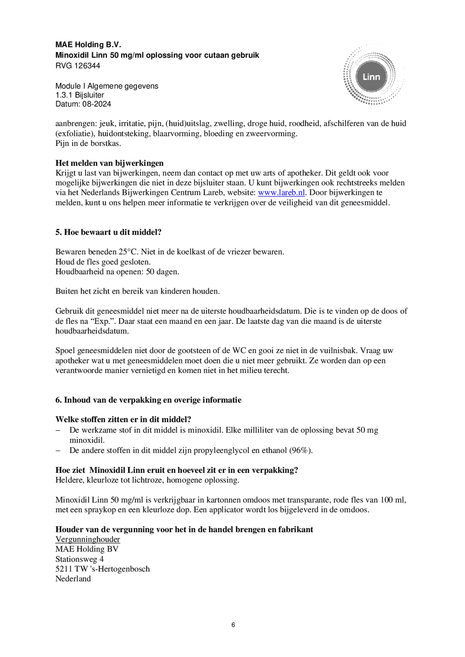 Minoxidil Linn 50 mg/ml oplossing afbeelding van document #6, bijsluiter