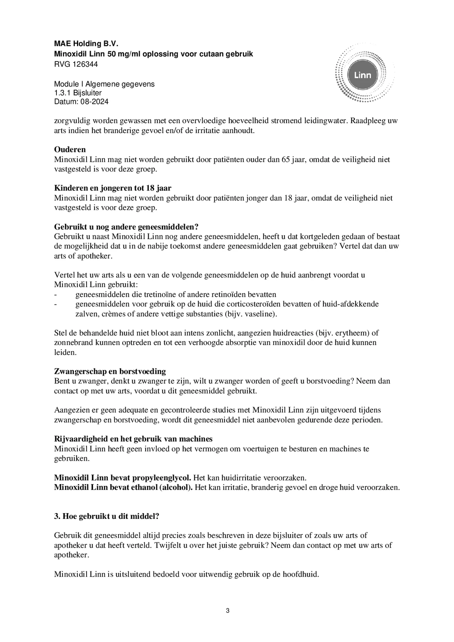 Minoxidil Linn 50 mg/ml oplossing afbeelding van document #3, bijsluiter