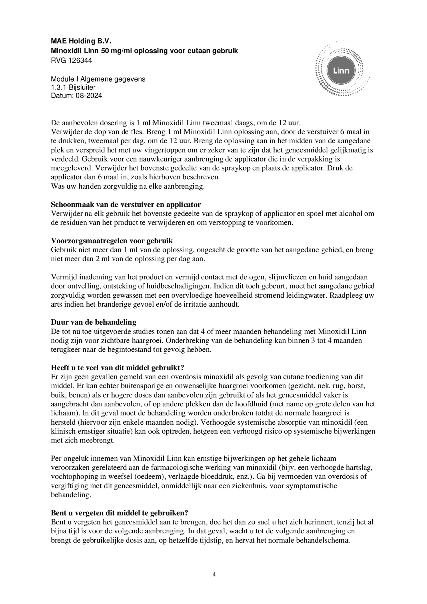 Minoxidil Linn 50 mg/ml oplossing afbeelding van document #4, bijsluiter