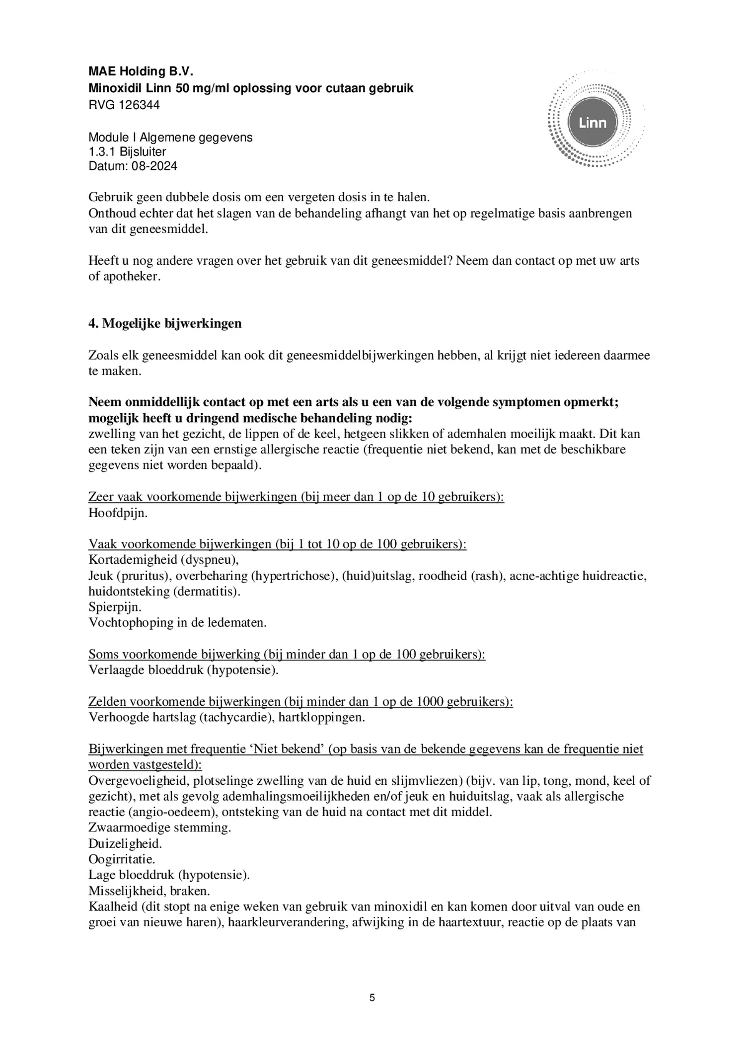 Minoxidil Linn 50 mg/ml oplossing afbeelding van document #5, bijsluiter