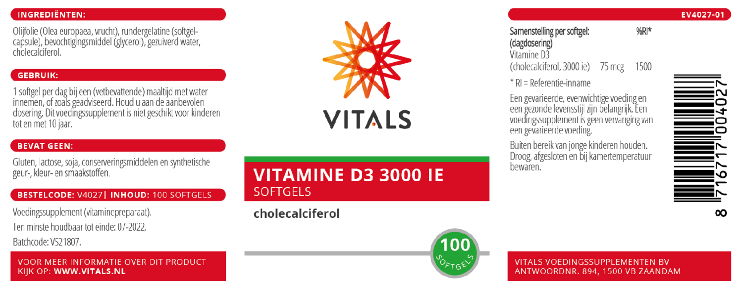 Vitamine D3 3000ie Softgels afbeelding van document #1, etiket