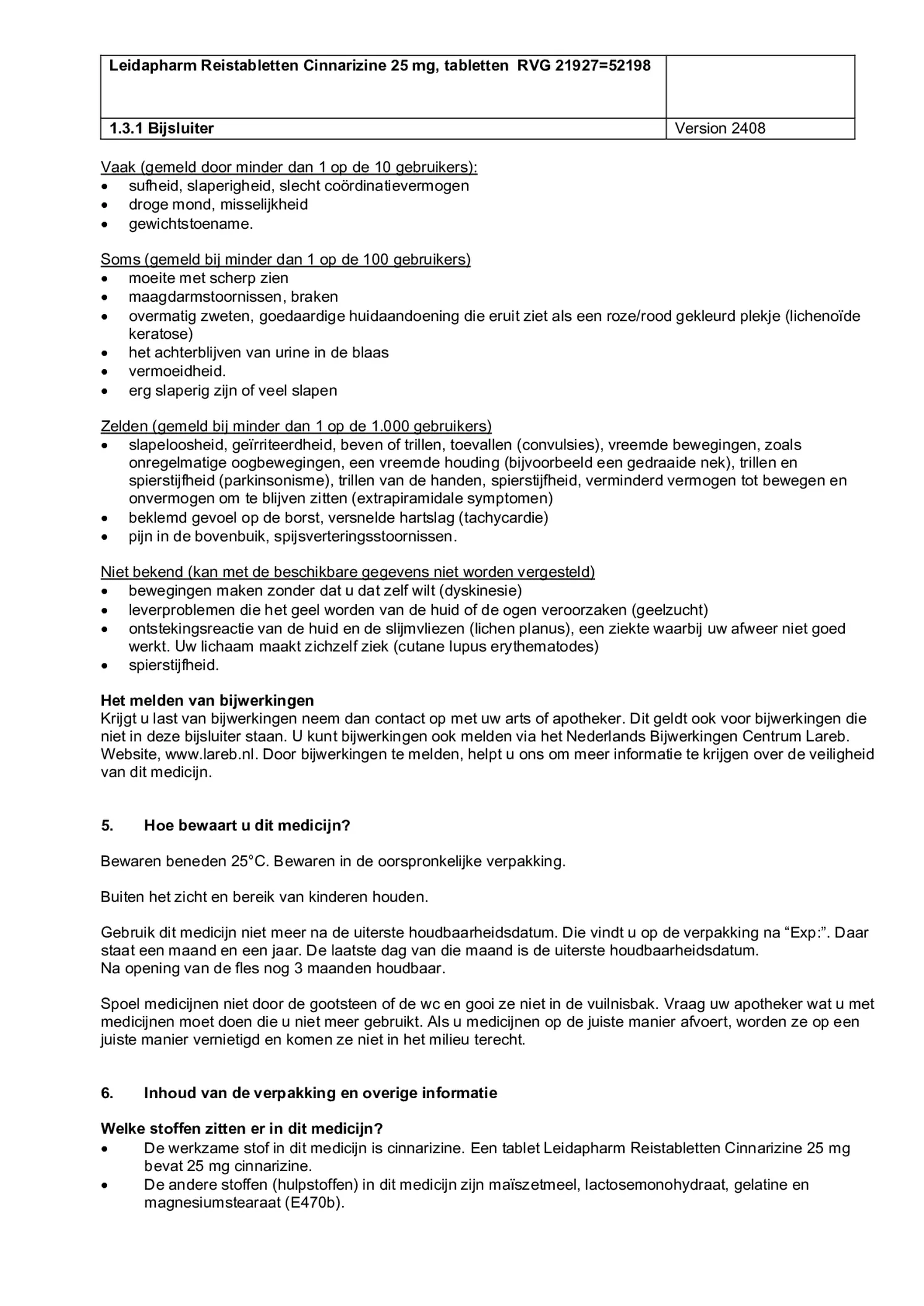 Reistabletten Cinnarizine 25 mg Tabletten afbeelding van document #4, bijsluiter
