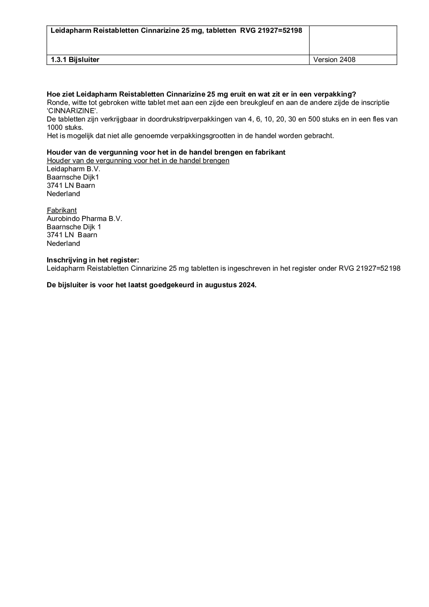 Reistabletten Cinnarizine 25 mg Tabletten afbeelding van document #5, bijsluiter
