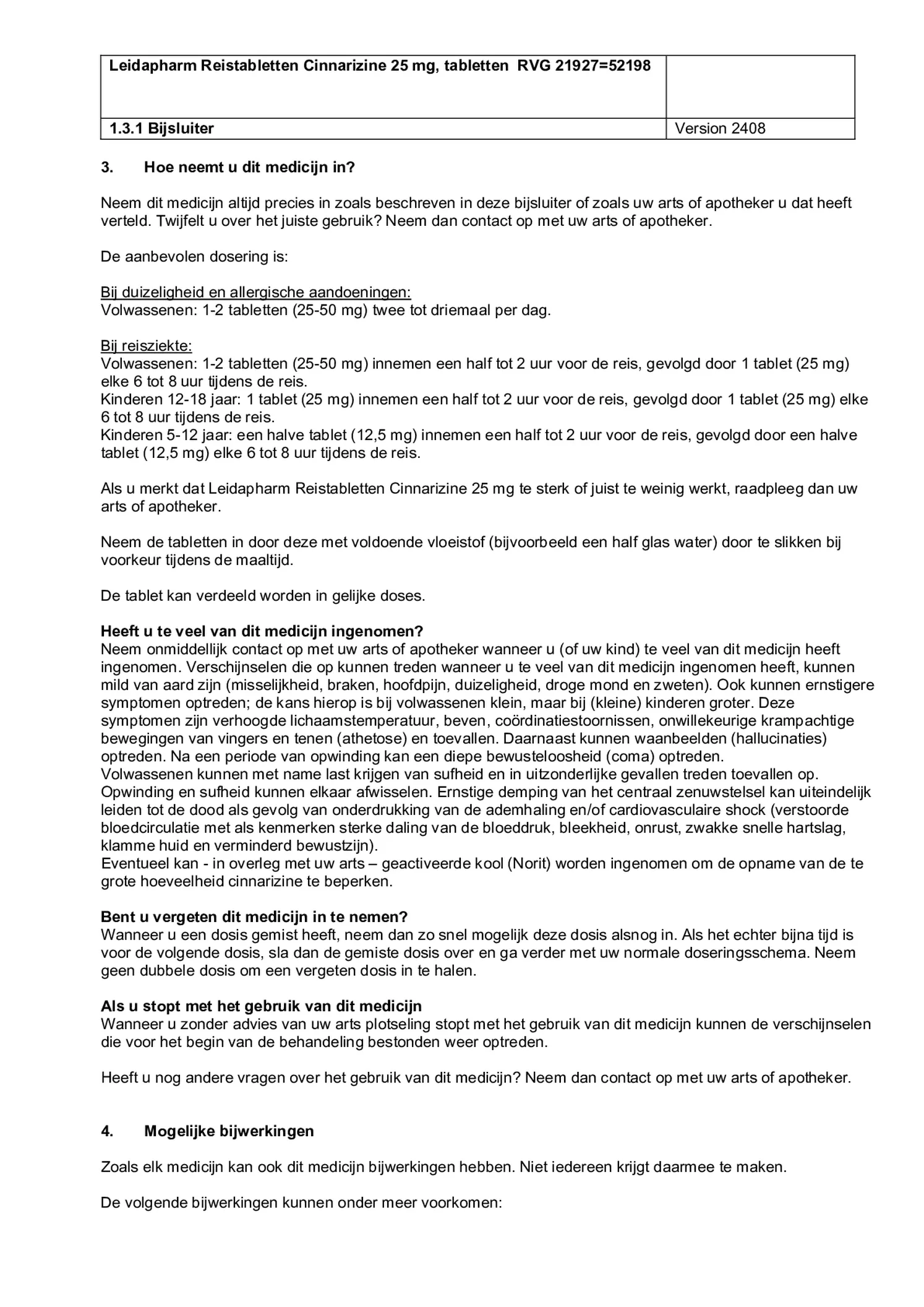 Reistabletten Cinnarizine 25 mg Tabletten afbeelding van document #3, bijsluiter