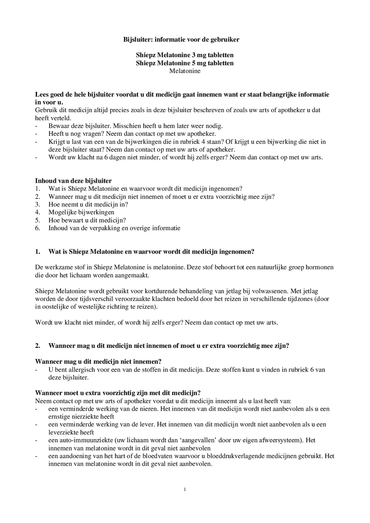 Melatonine 5 mg Tabletten afbeelding van document #1, bijsluiter