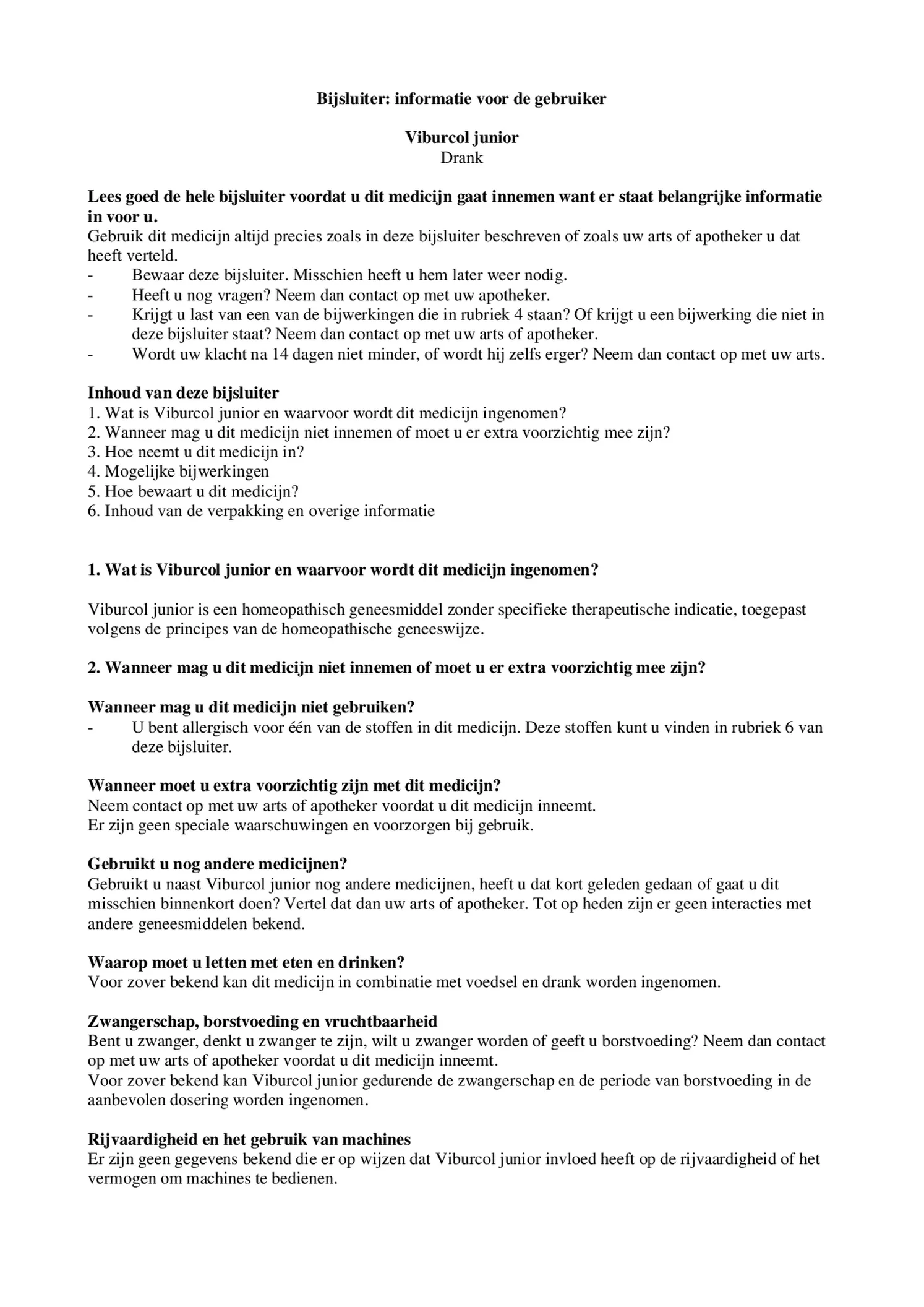 Viburcol Junior Ampullen afbeelding van document #1, bijsluiter